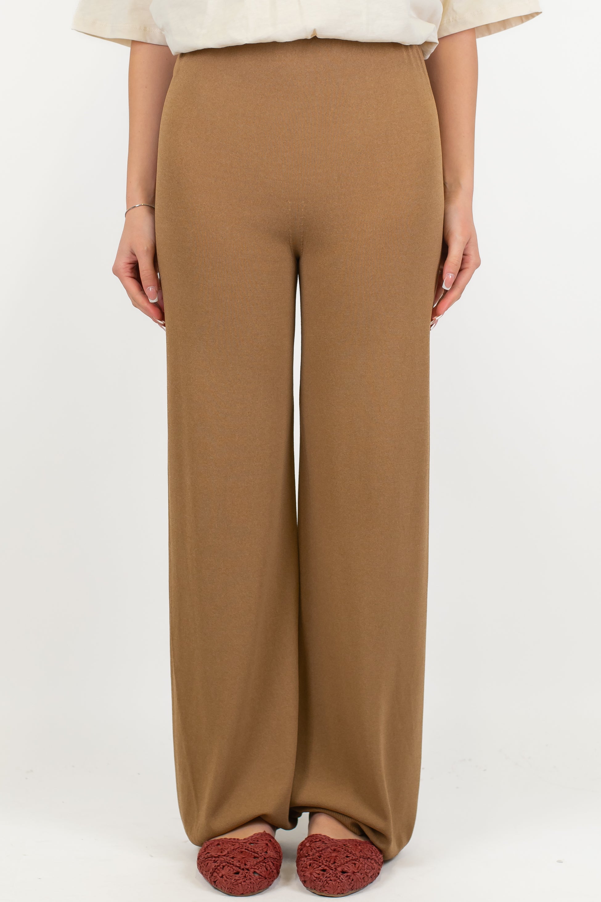 Maryley - Pantalone palazzo in viscosa leggera con elastico in vita