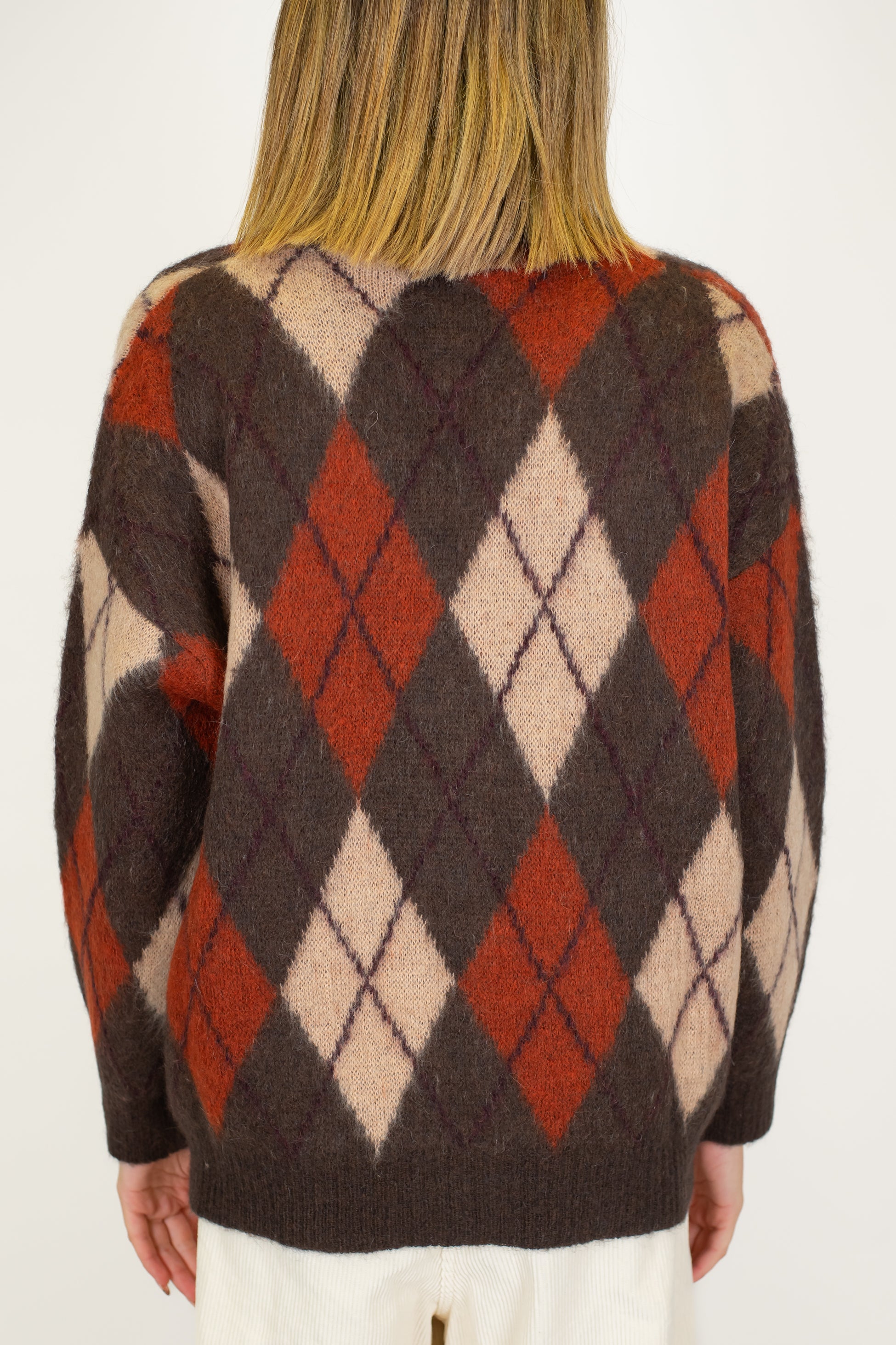 Tensione in - Cardigan over fantasia rombi a contrasto in misto lana