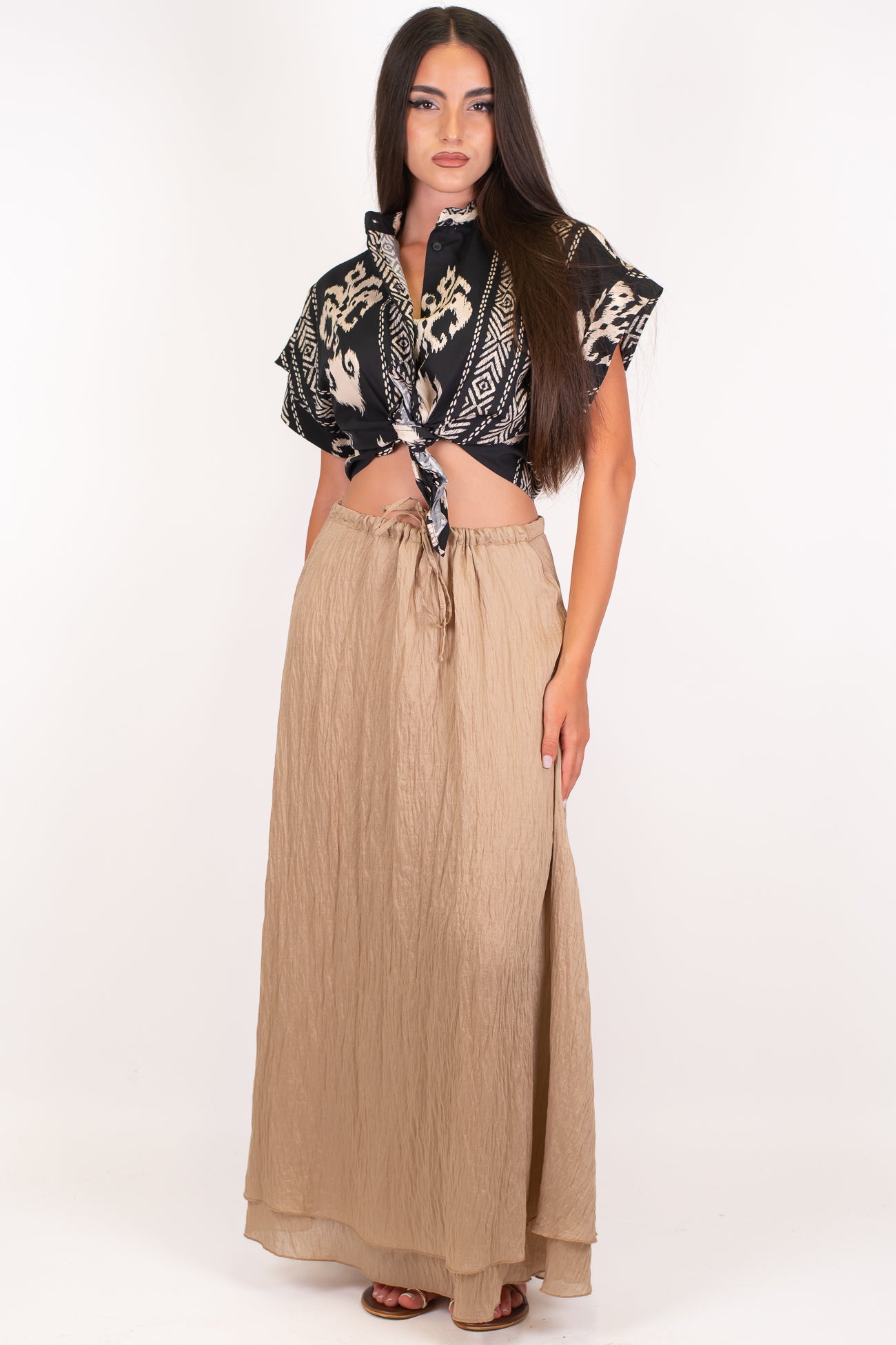 Dixie - Gonna increspata in misto lino con coulisse
