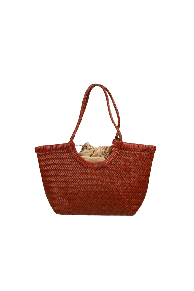 Borsa media in vera pelle intrecciata spigata
