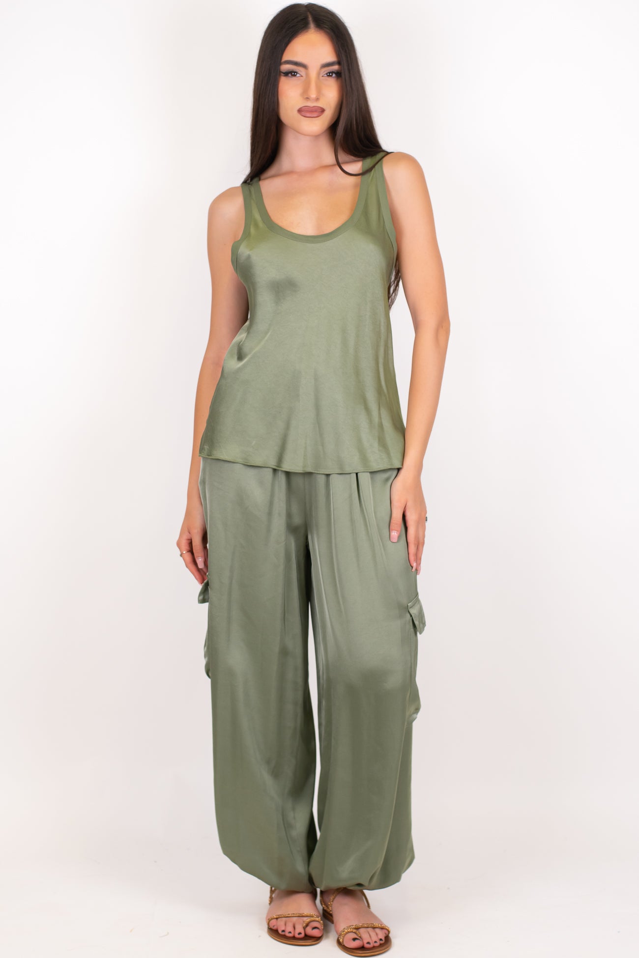 Motel - Pantalone cargo in viscosa con elastico in vita