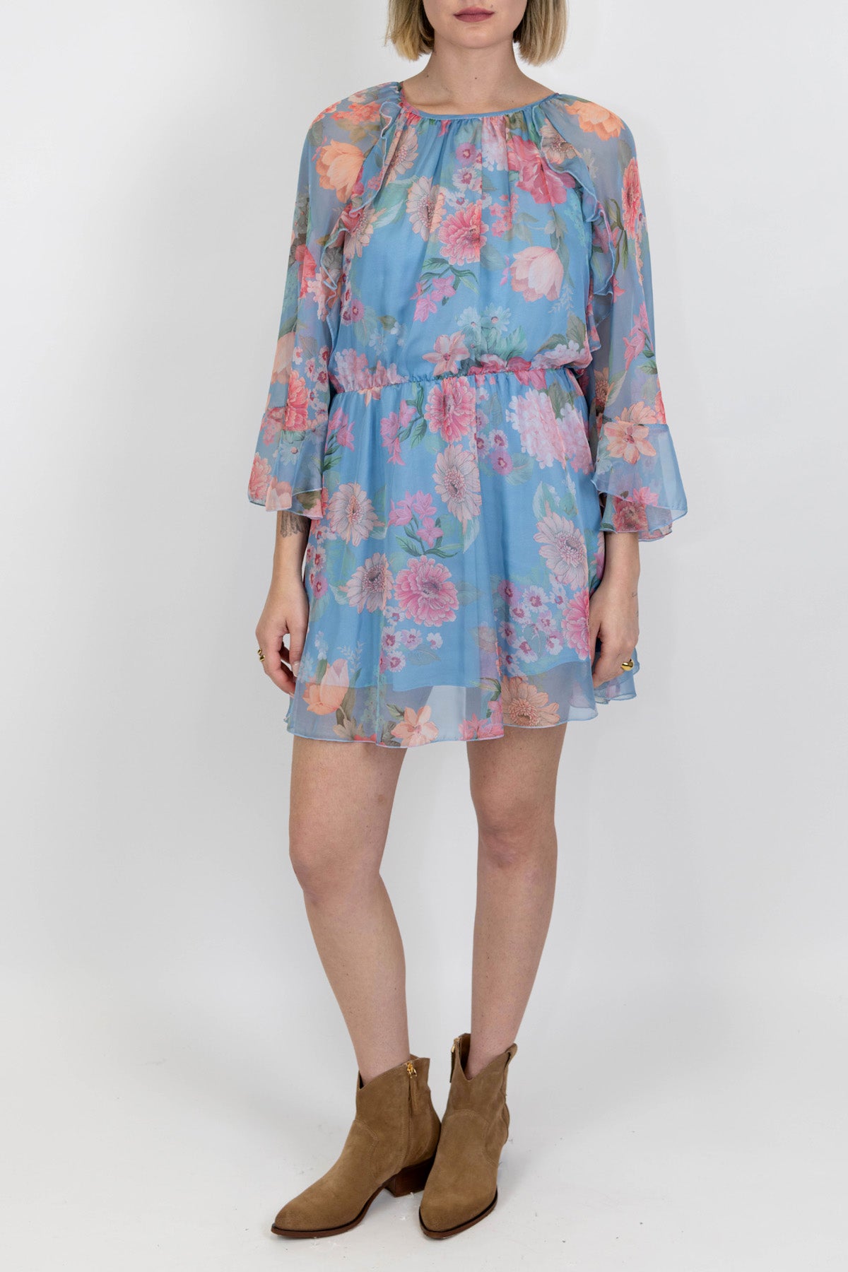 Tensione in - Abito corto fantasia floreale con rouches