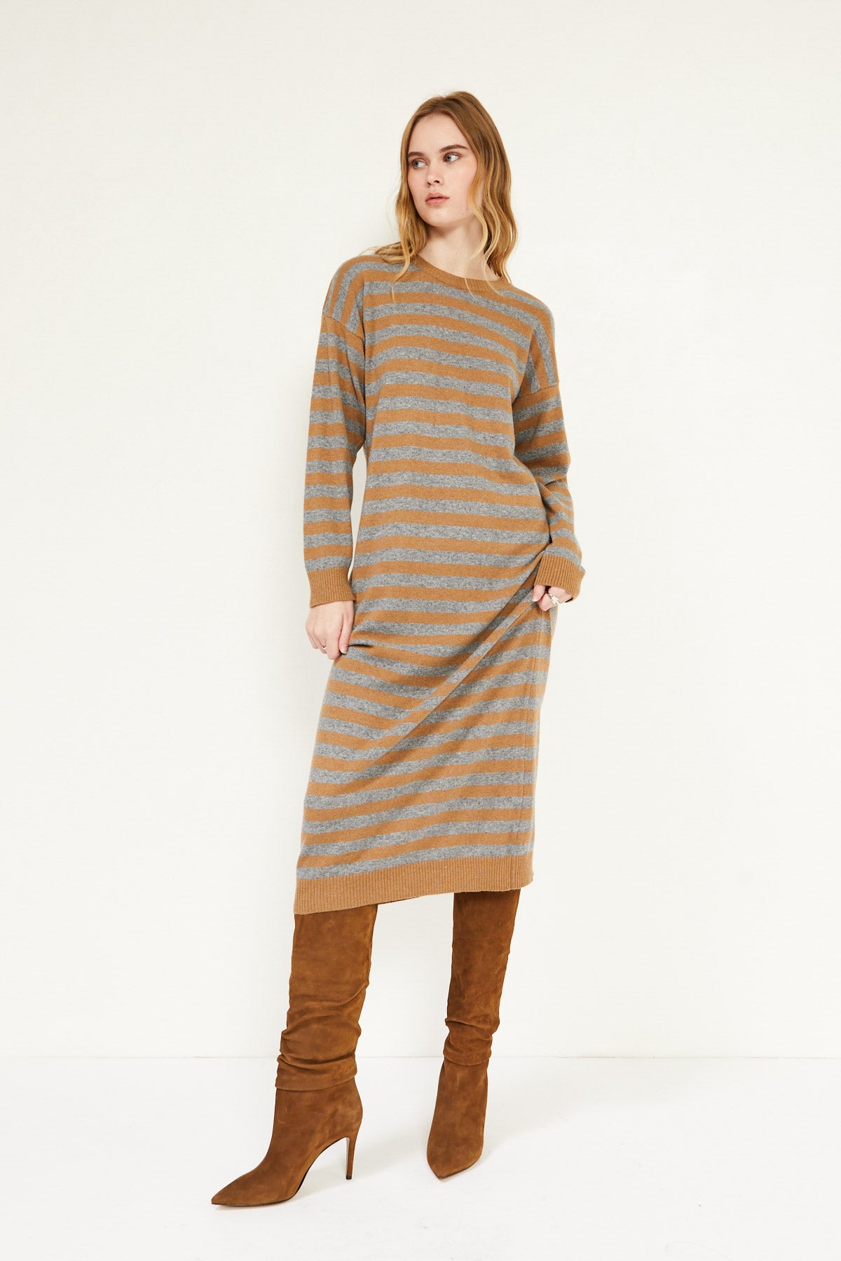 Souvenir Abito lungo over a righe in misto lana e cashmere