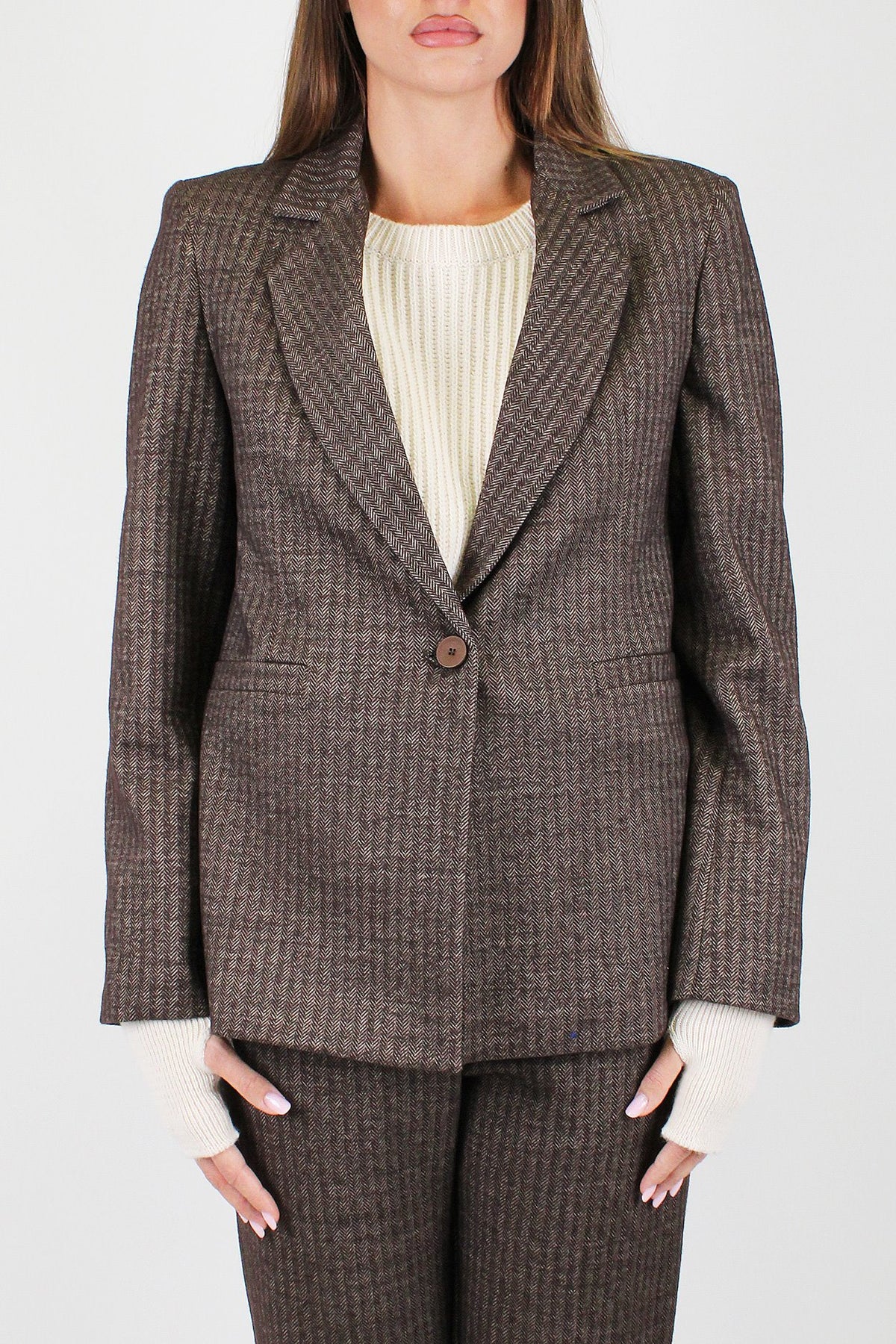 Haveone - Giacca monopetto fantasia spigata con spalline