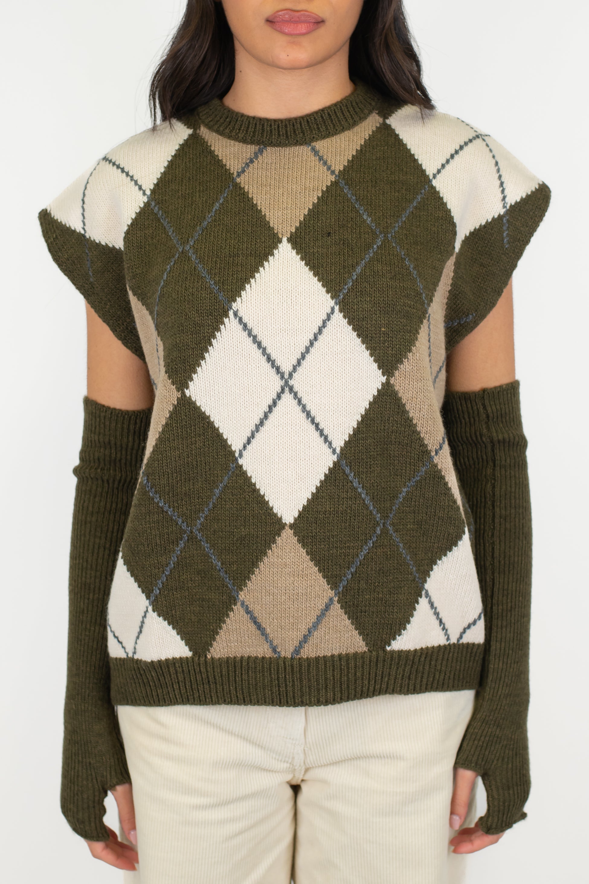 Tensione in - Maglia fantasia rombi a contrasto in misto lana con manicotti