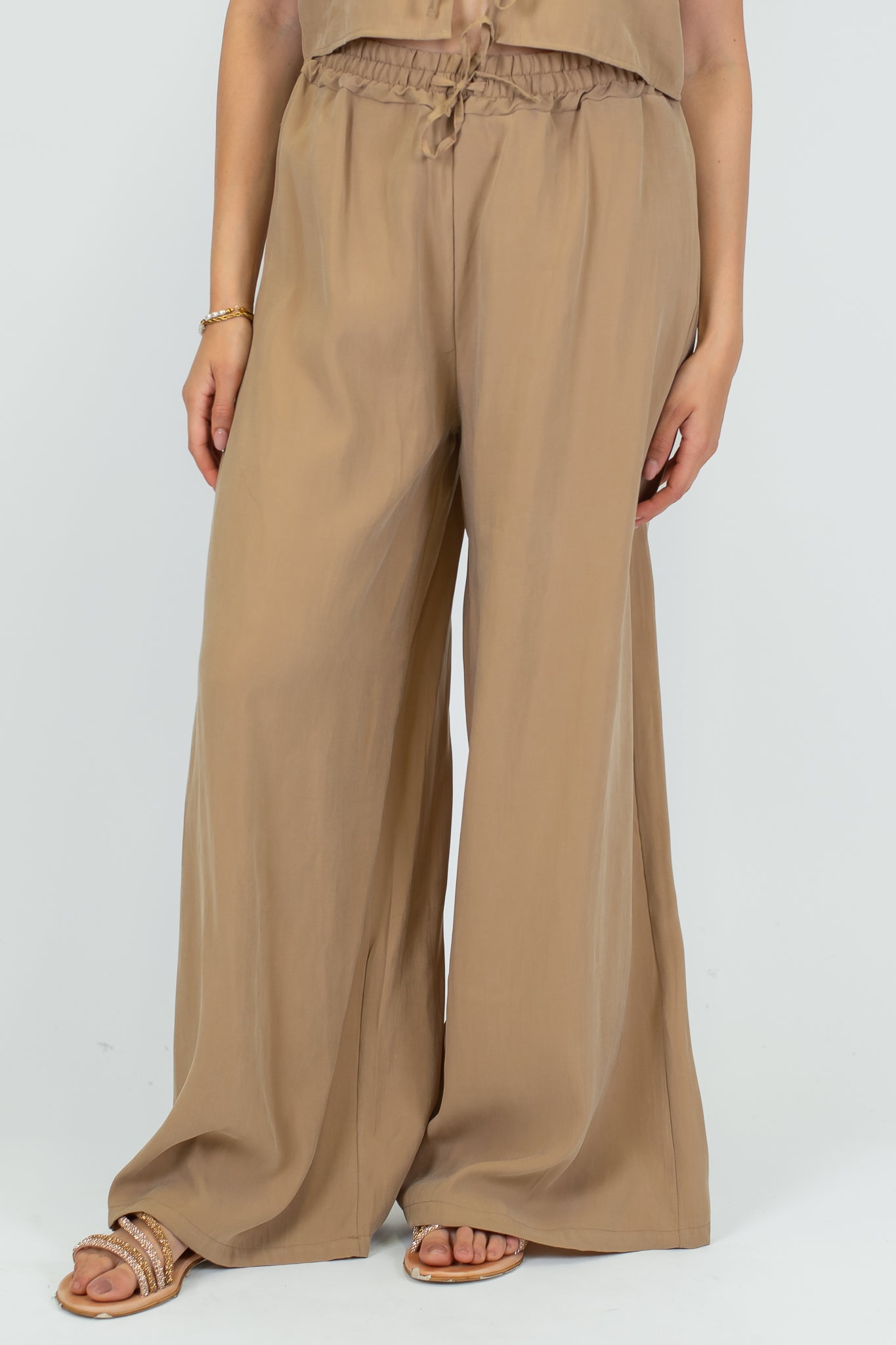 Haveone - Coordinato Gilet con lacci e pantalone palazzo in cupro