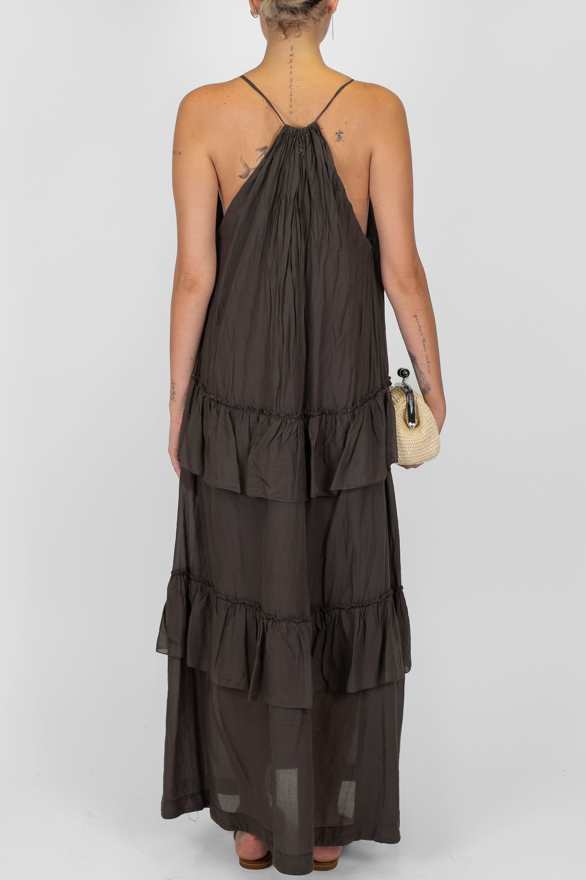 Dixie - Abito lungo in mussola di cotone scollo alla americana