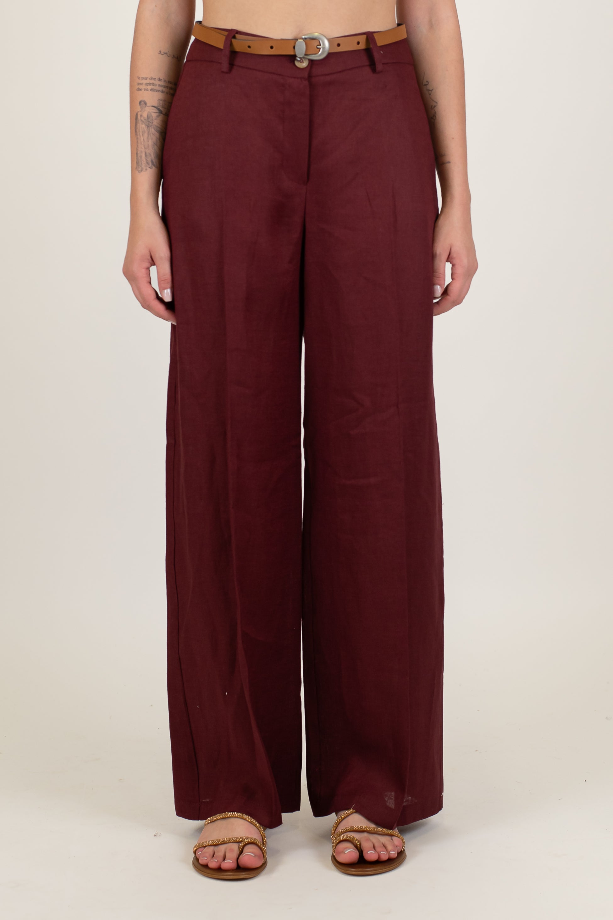 Tensione in - Pantalone palazzo in puro lino