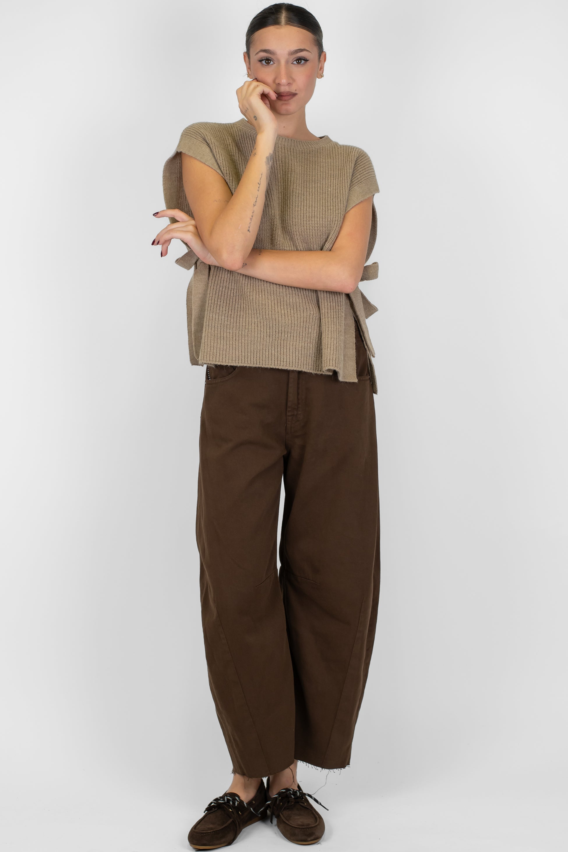 Haveone - Pantalone balloon in denim colorato modello Barbara