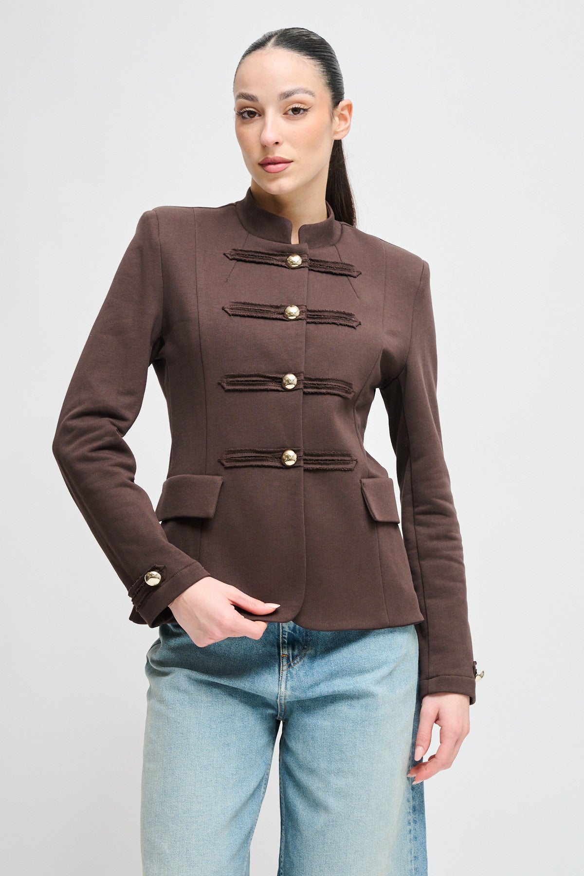 Maryley - Giacca in felpa con alamari ricamati e collo coreano