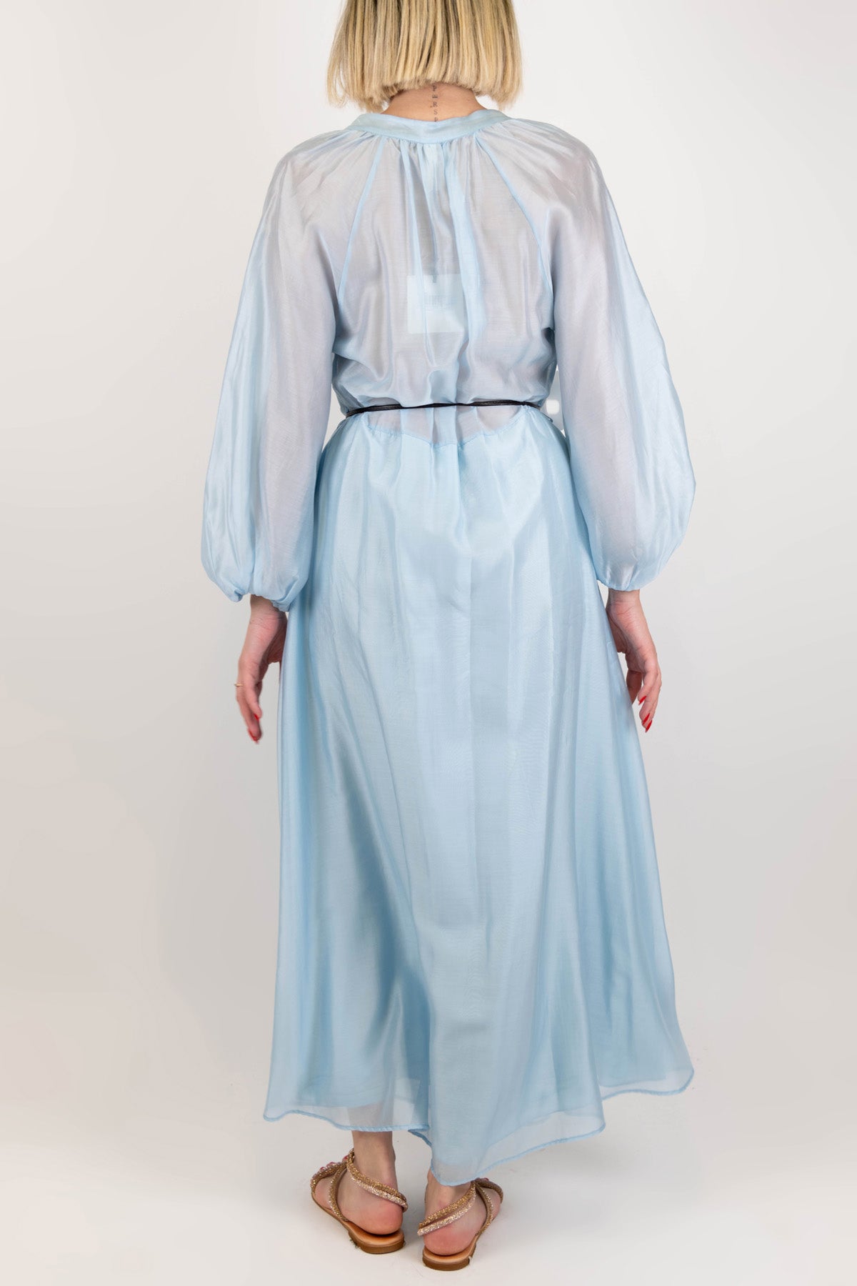 Tensione in - Abito lungo tinta unita in tencel con scollo a V