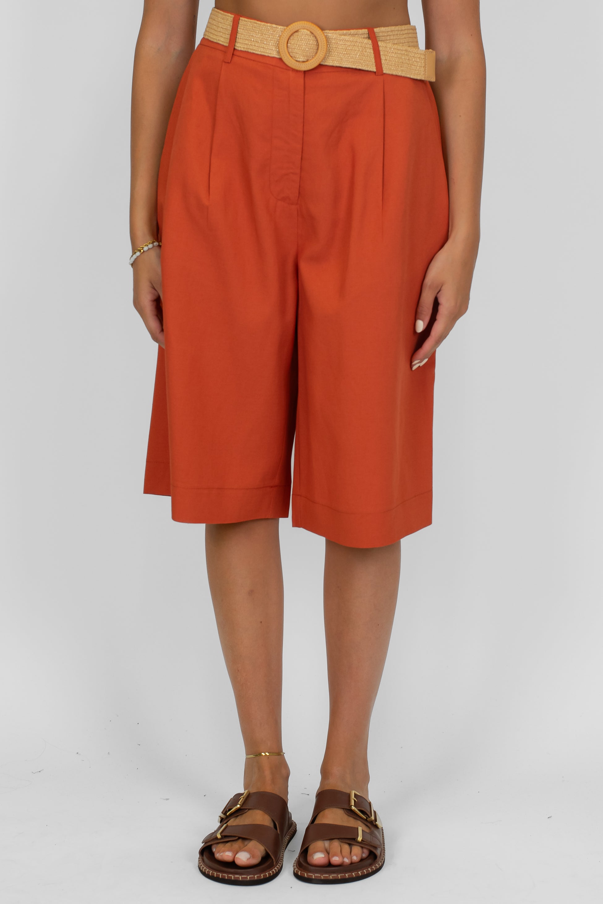 Dixie - Bermuda con pinces in misto lino