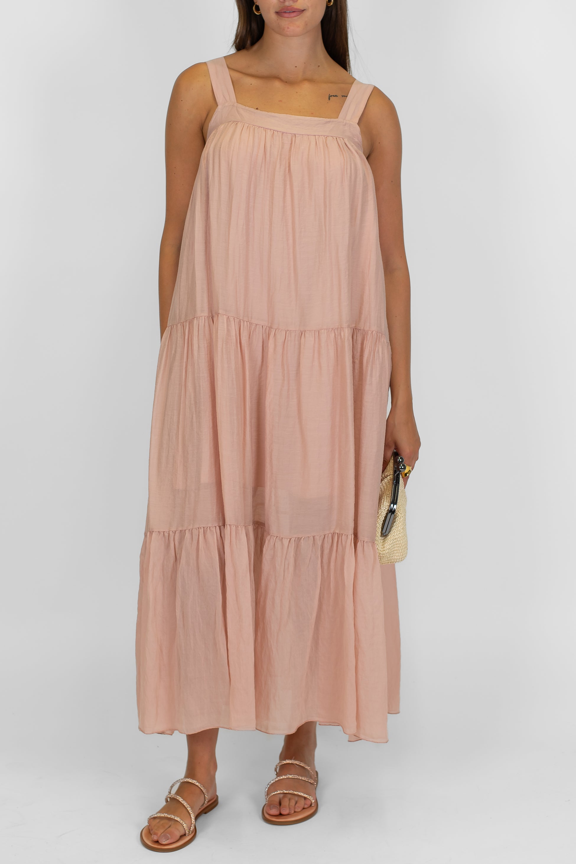 Tensione in - Abito lungo in lyocell con brettelle e balze