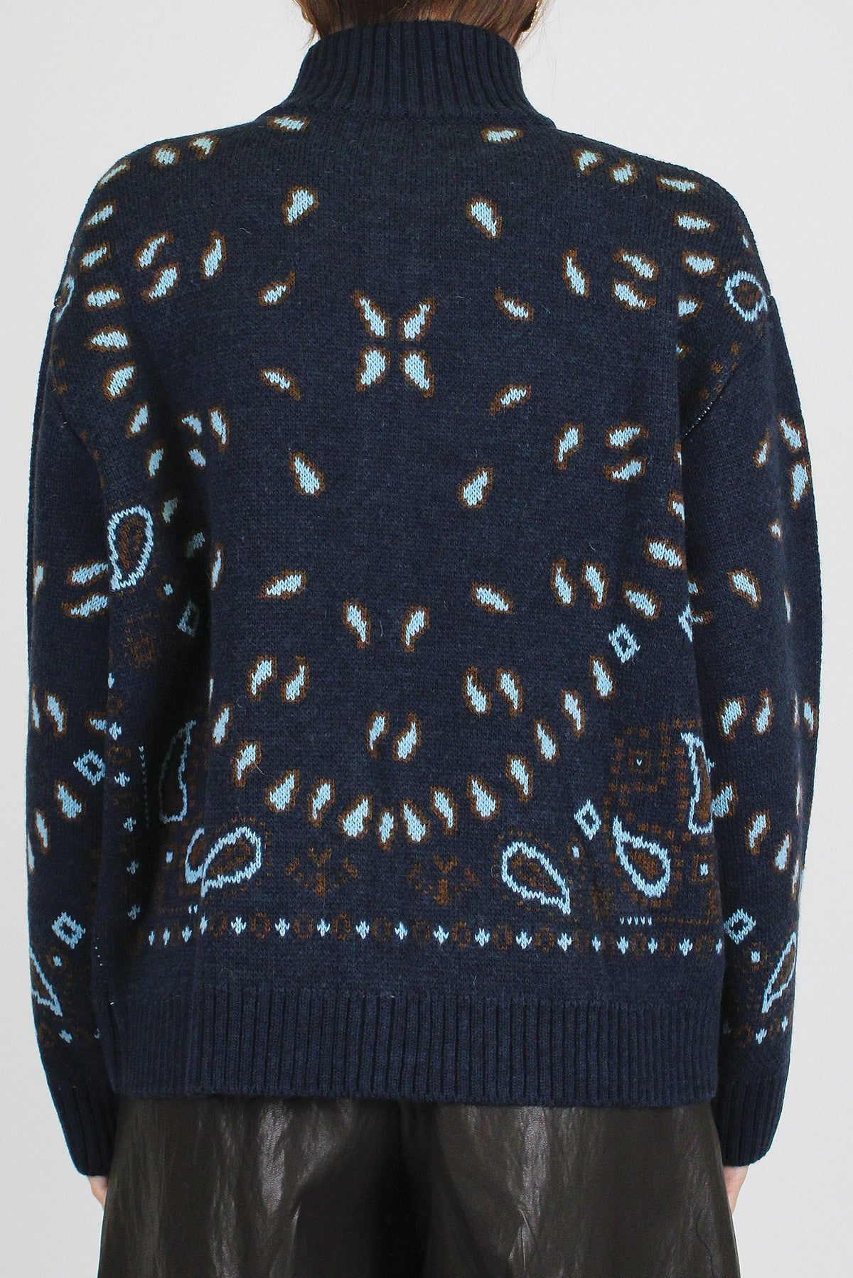 Tensione in - Cardigan misto lana fantasia bandana con collo alto e chiusura zip