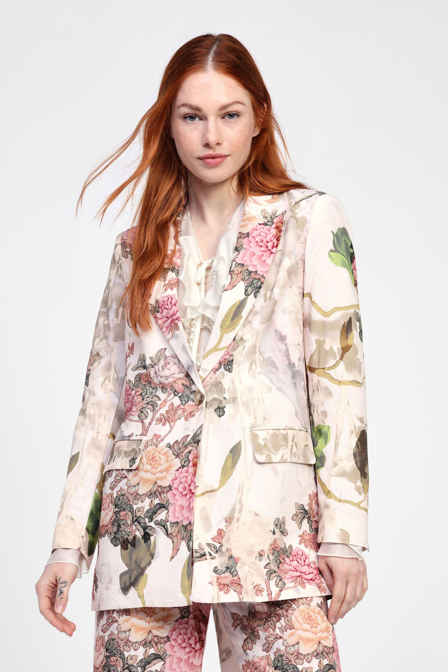 Dixie - Giacca monopetto fantasia floreale in isto lino/viscosa