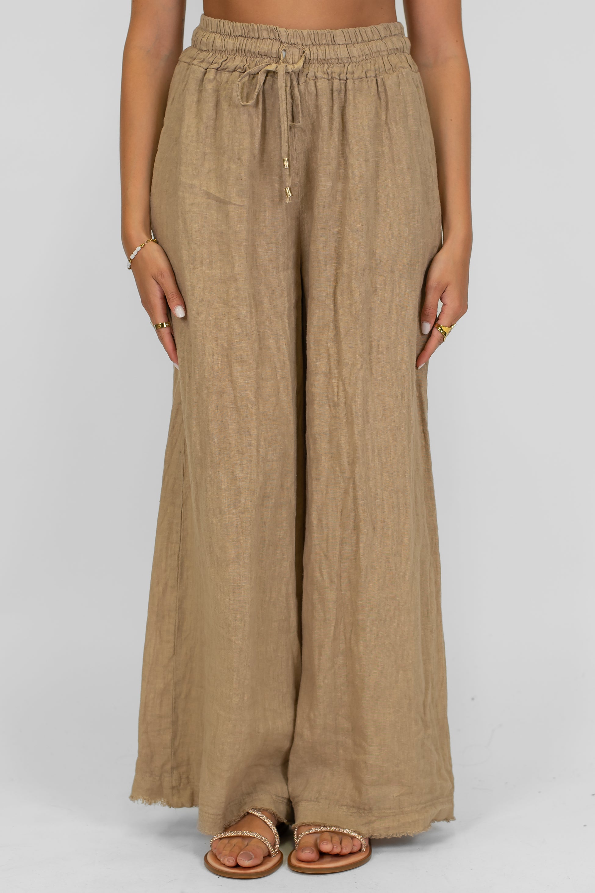 Tensione in - Pantalone palazzo in puro lino con coulisse