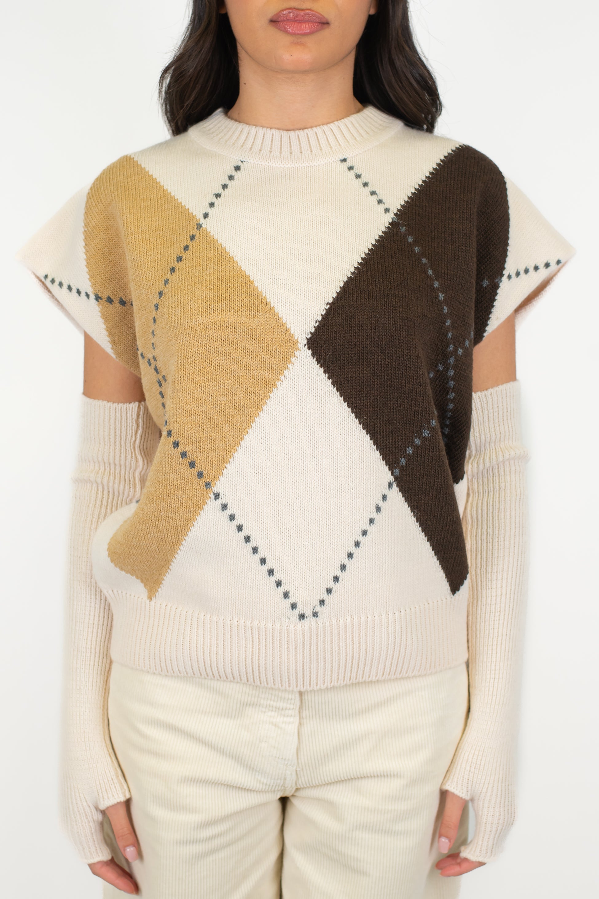 Tensione in - Maglia fantasia rombi a contrasto in misto lana con manicotti