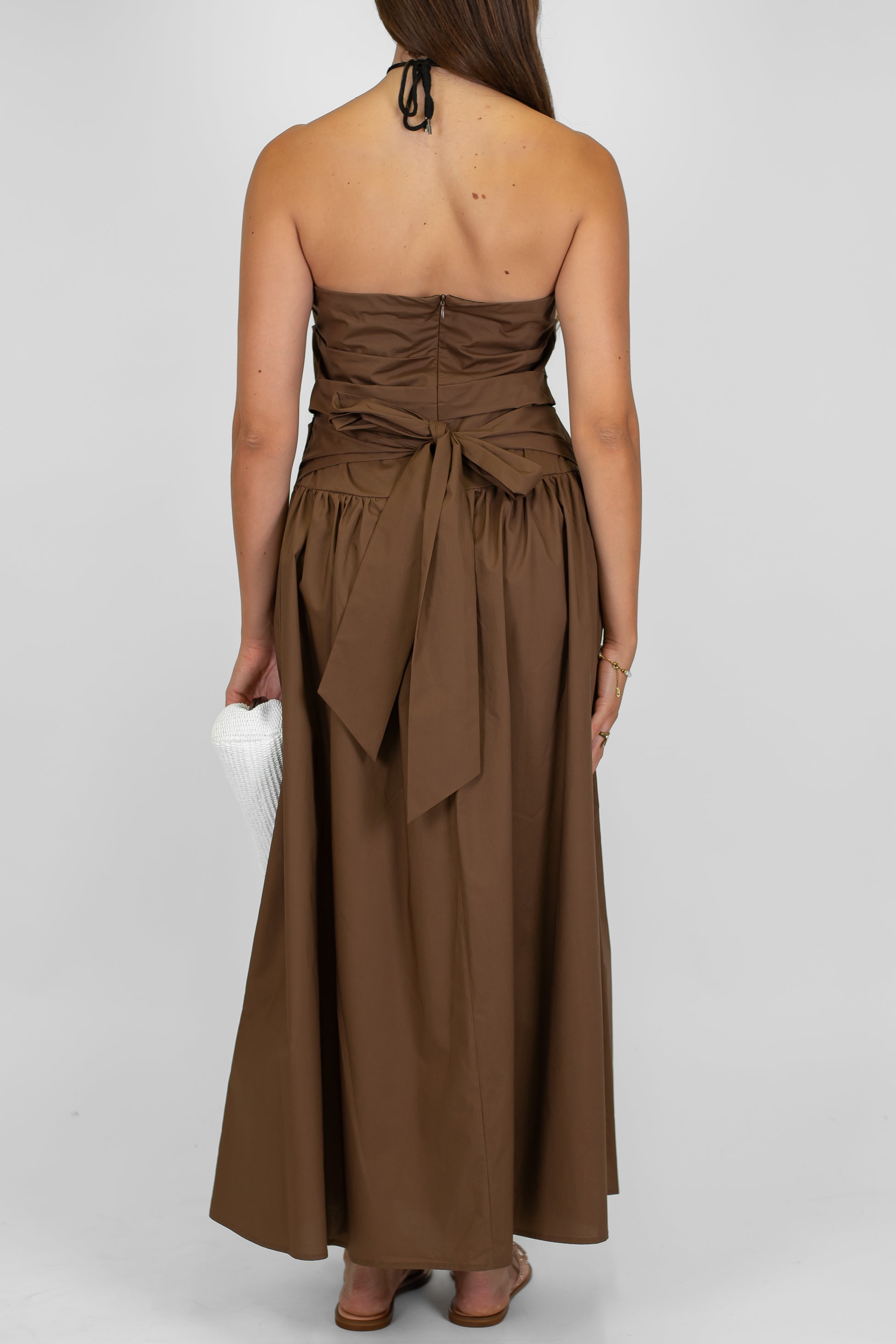 Maryley - Abito lungo a fascia in cotone chiusura al collo