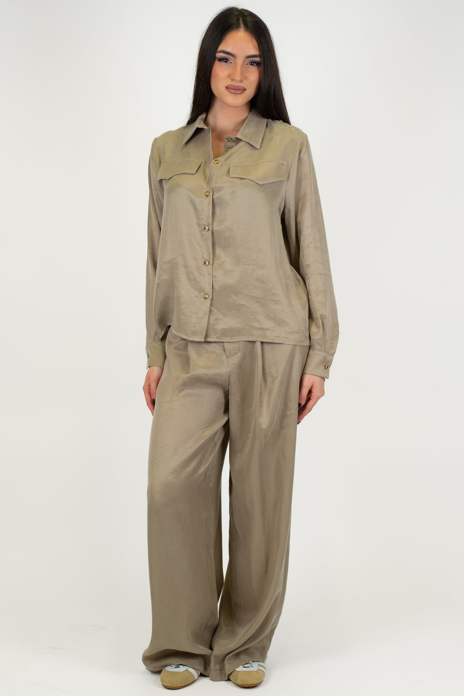 Motel - Pantalone palazzo in lyocell effetto seta con pinces