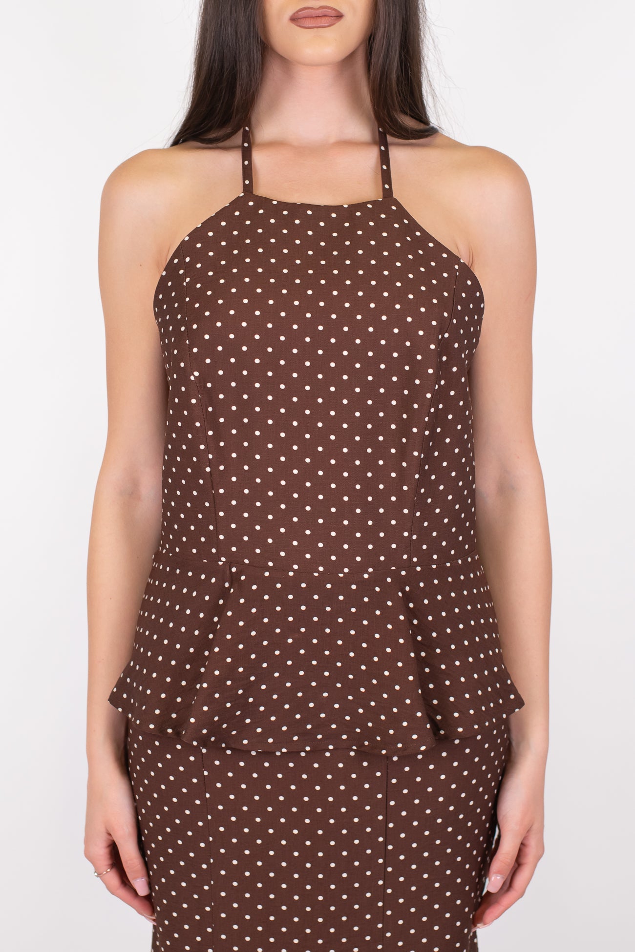 Haveone - Top svasato scollo americano fantasia pois in viscosa leggera con scollatura sul retro