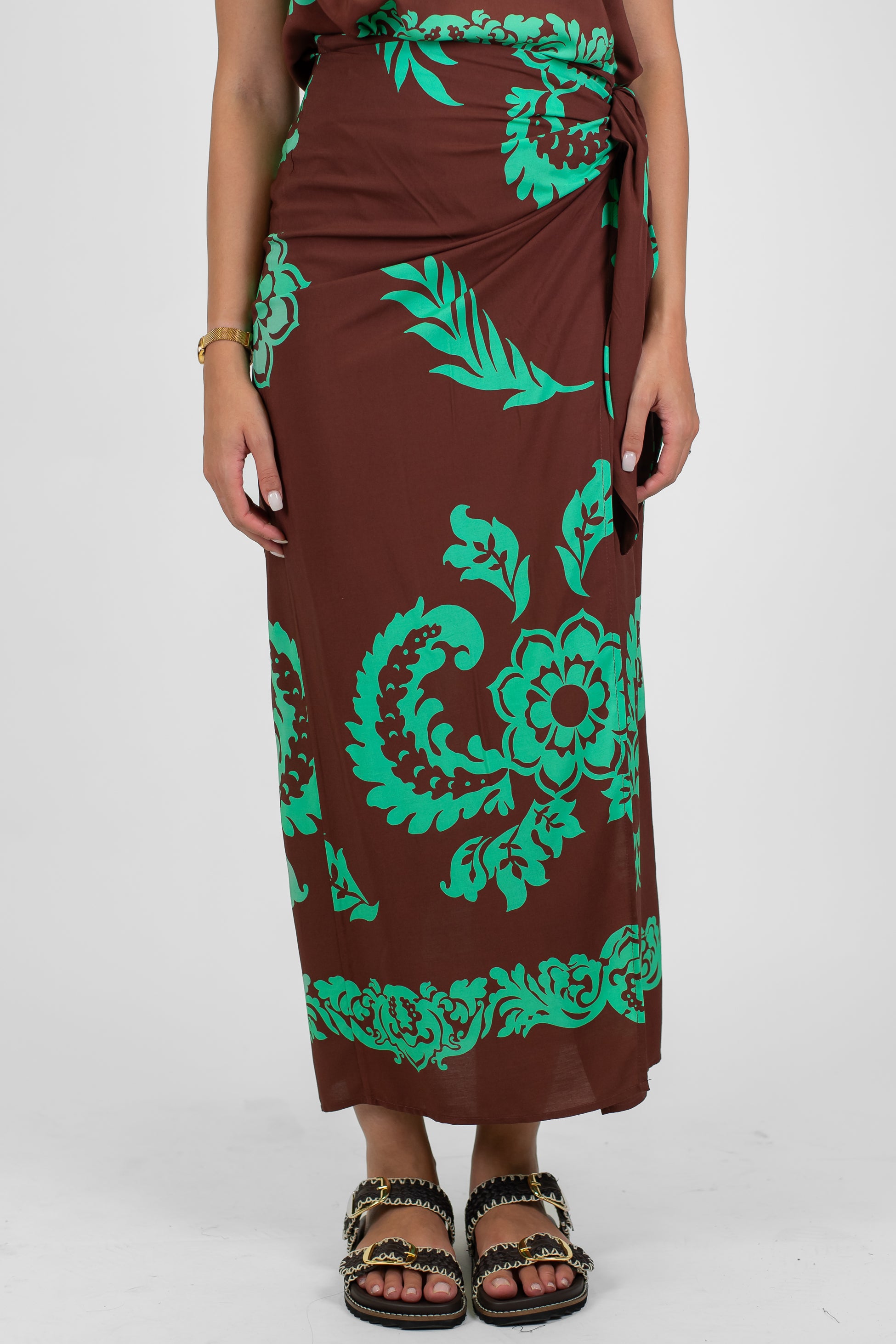 Tensione in - Gonna pareo a portafoglio fantasia floreale astratta in viscosa