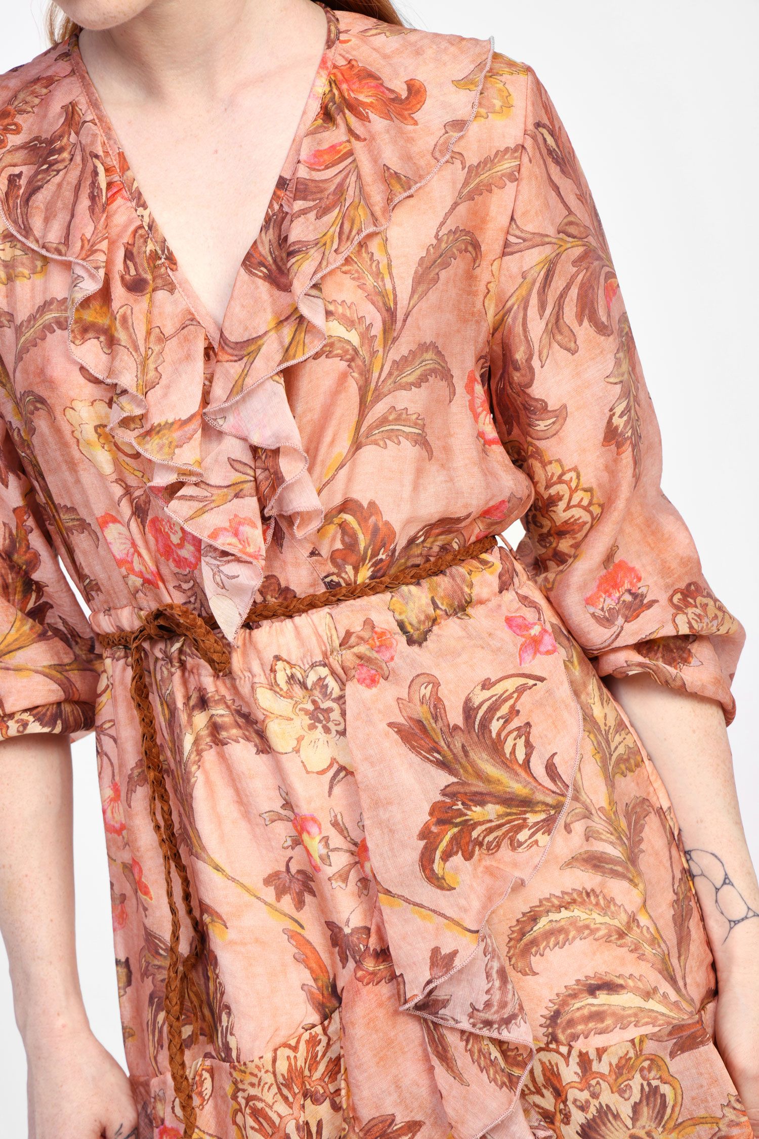 Dixie - Abito corto fantasia floreale in lyocell con volant