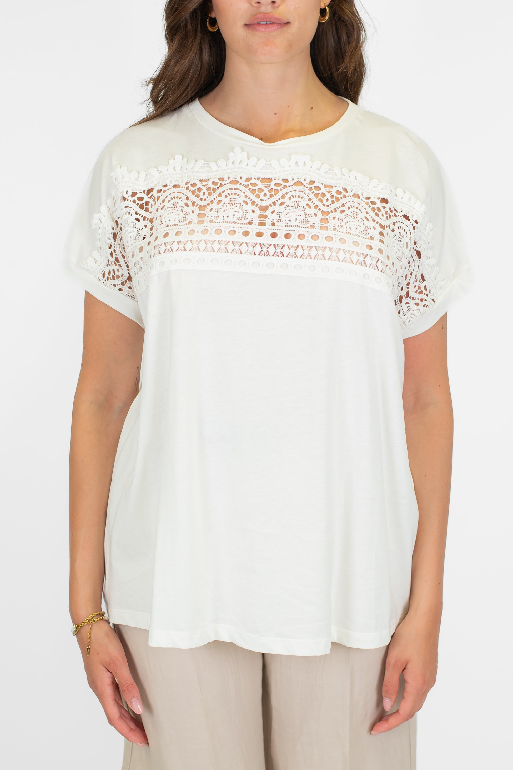 Tensione in - T-shirt con inserti in pizzo