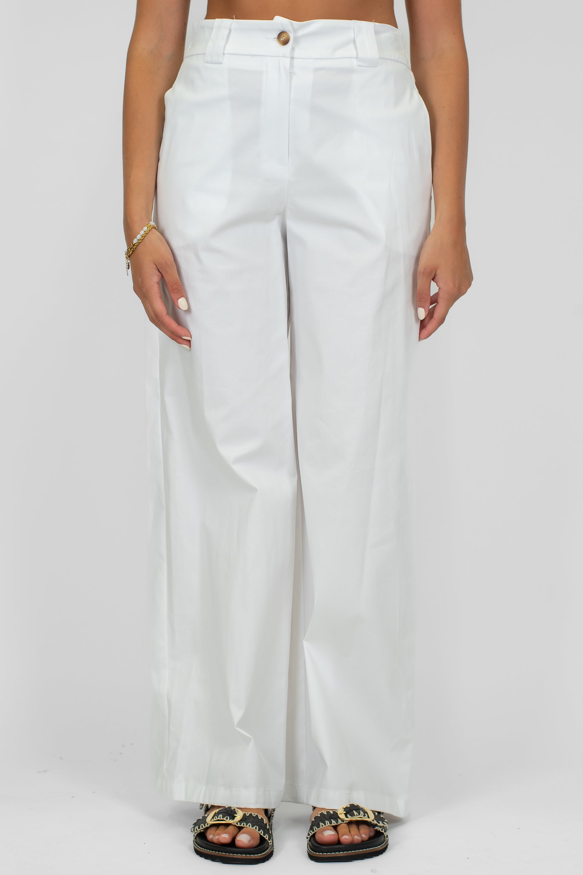 Tensione in - Coordinato in cotone tela paracadute con top a fascia e pantalone palazzo con elastico sul retro