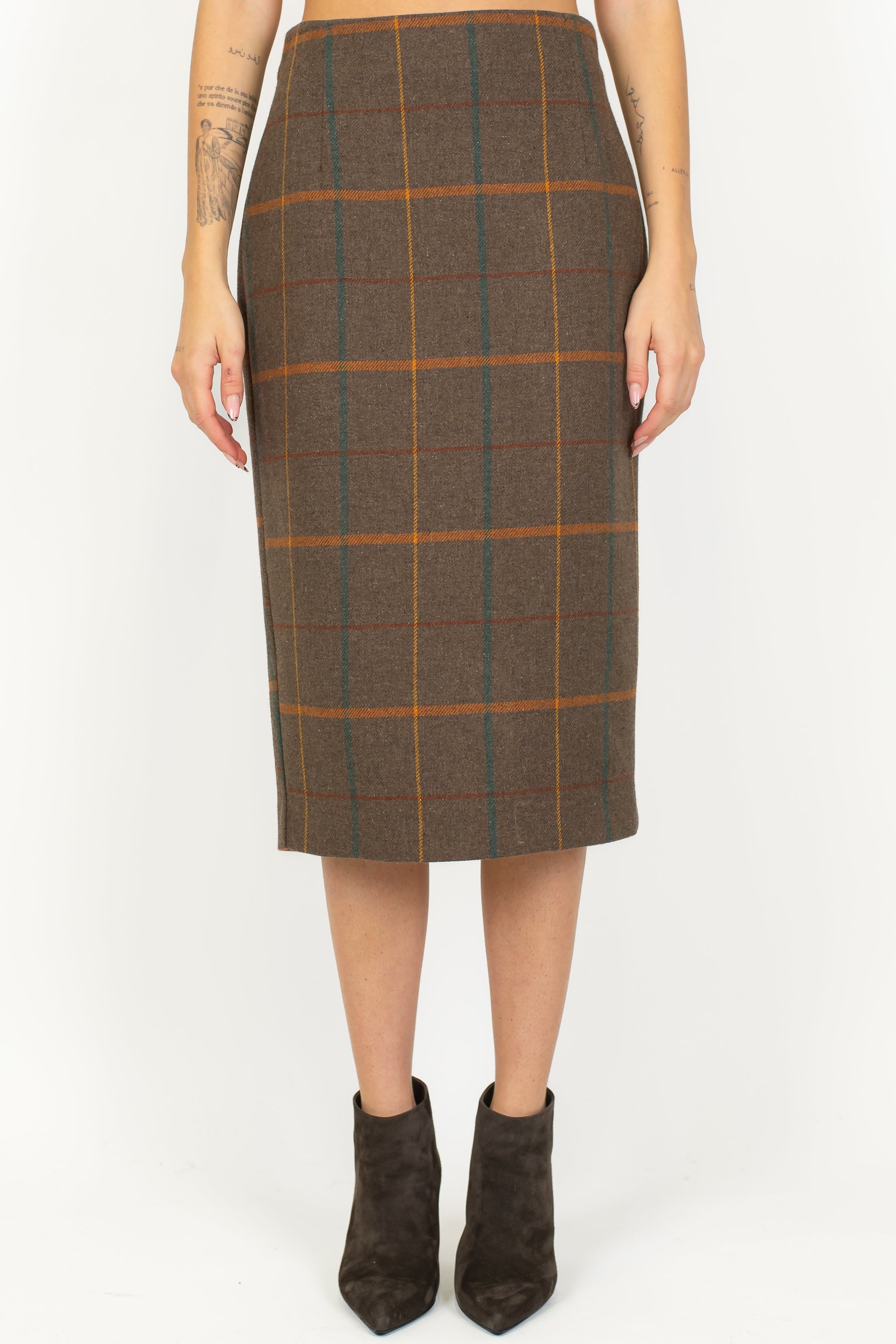 Tensione in - Gonna tubino fantasia check in misto lana