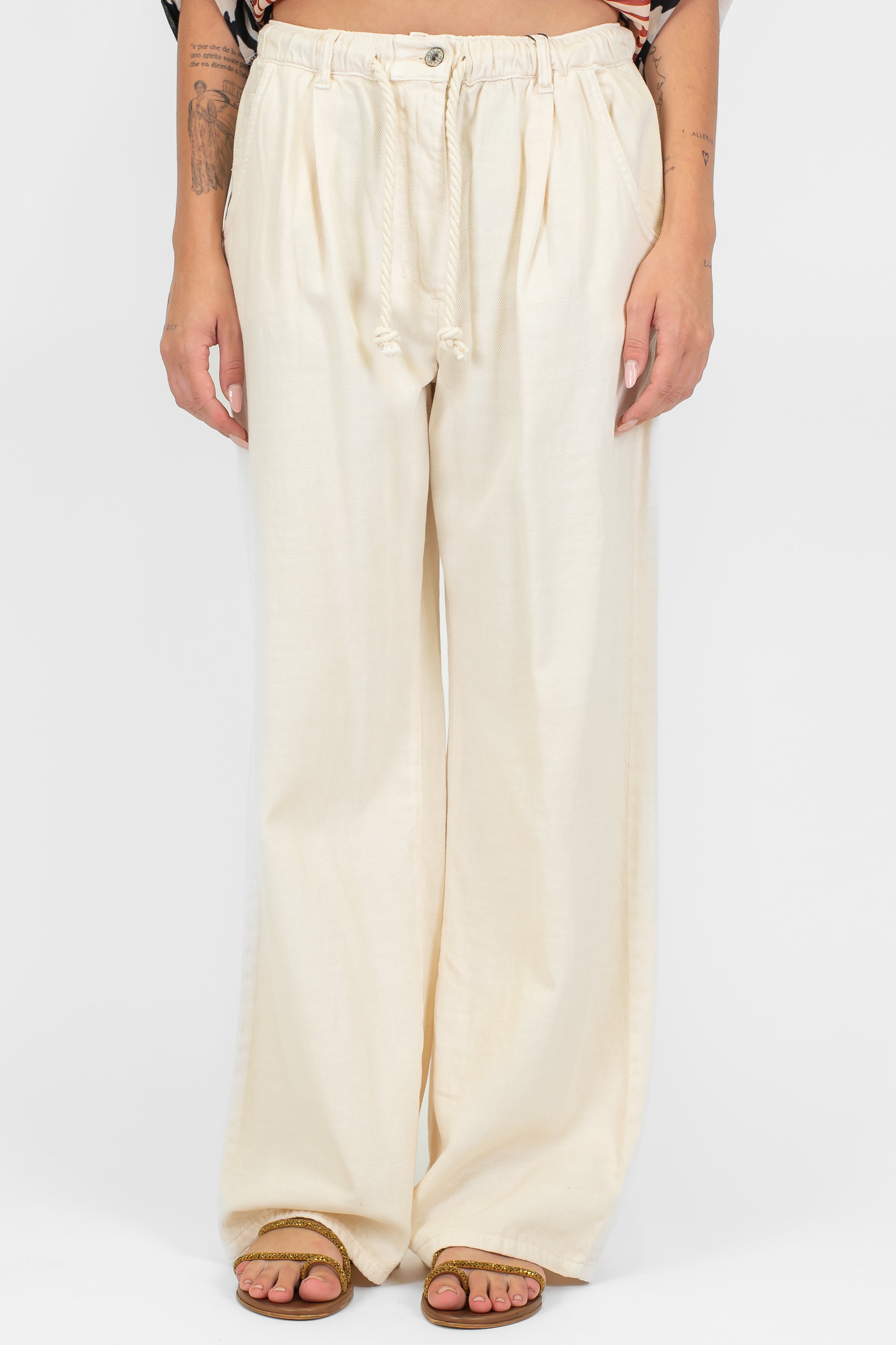 Dixie - Pantalone palazzo in denim colorato con coulisse