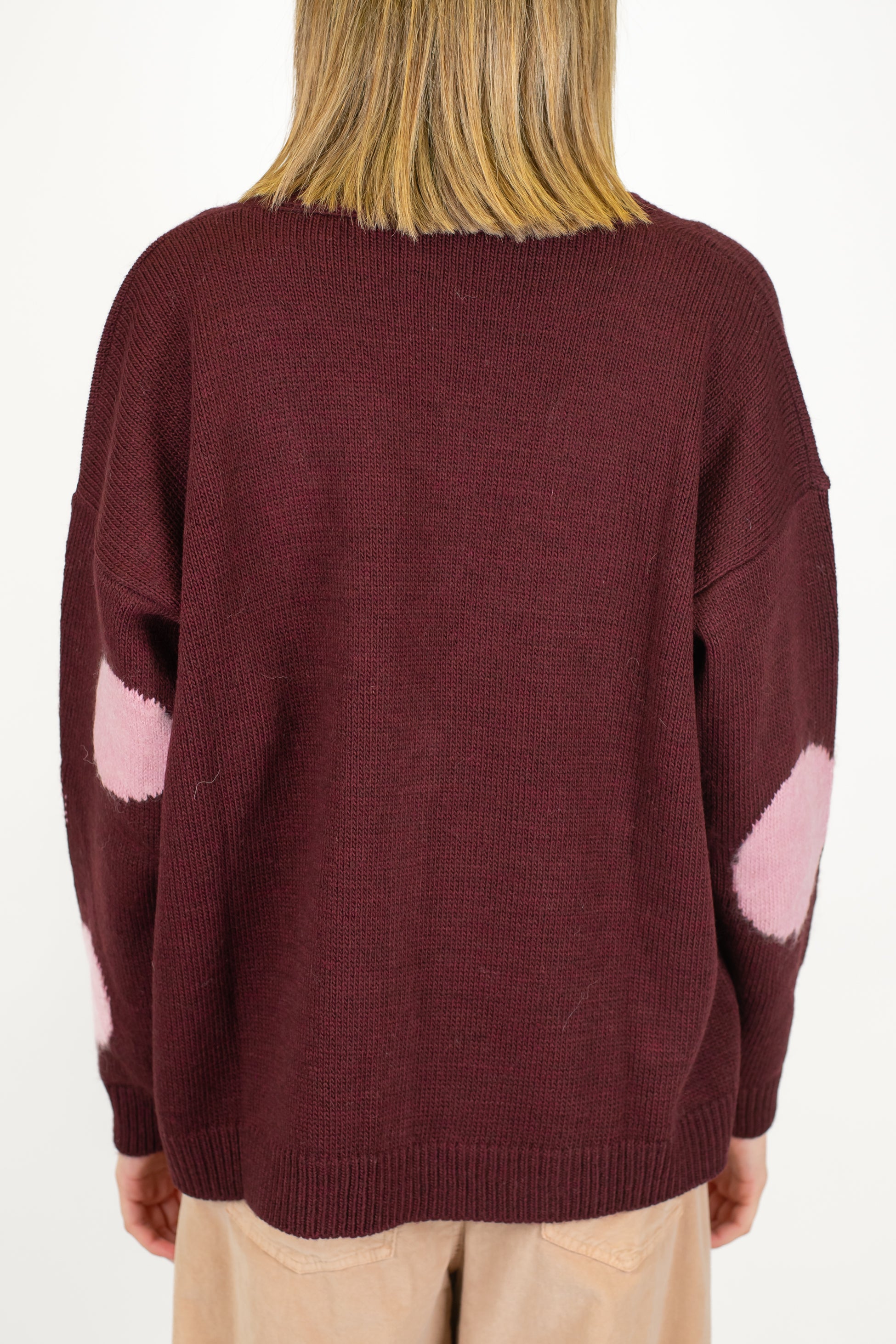 Maryley - Cardigan over con pois contrasto in misto lana con spalline