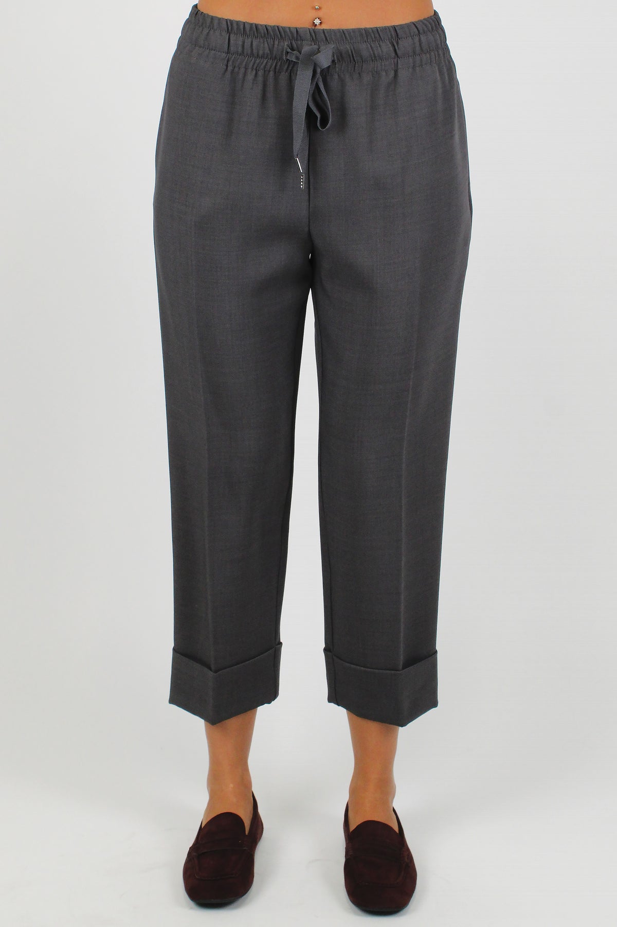 Maryley - Pantalone slim con coulisse e risvolto