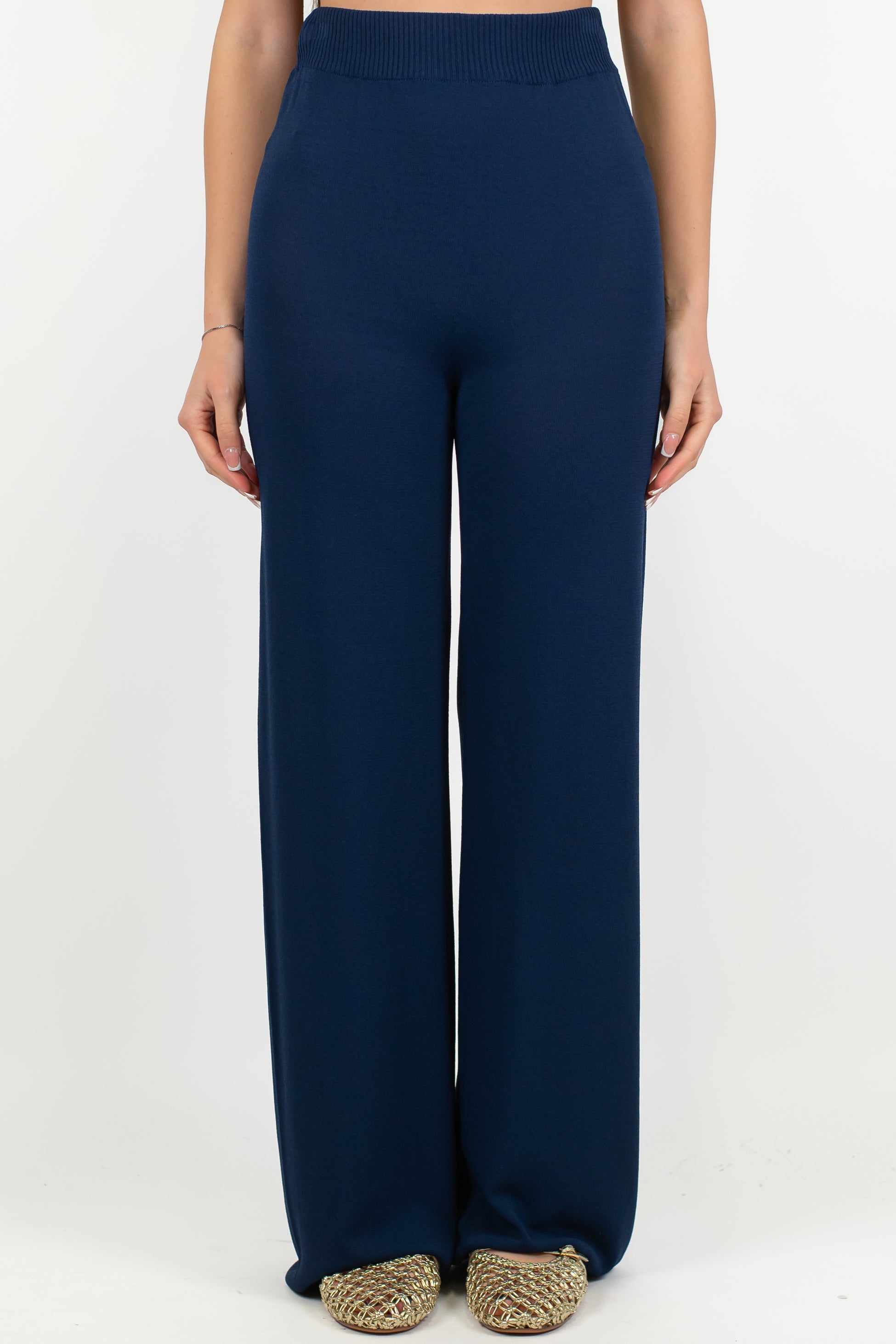 Maryley - Pantalone palazzo in viscosa leggera con elastico in vita