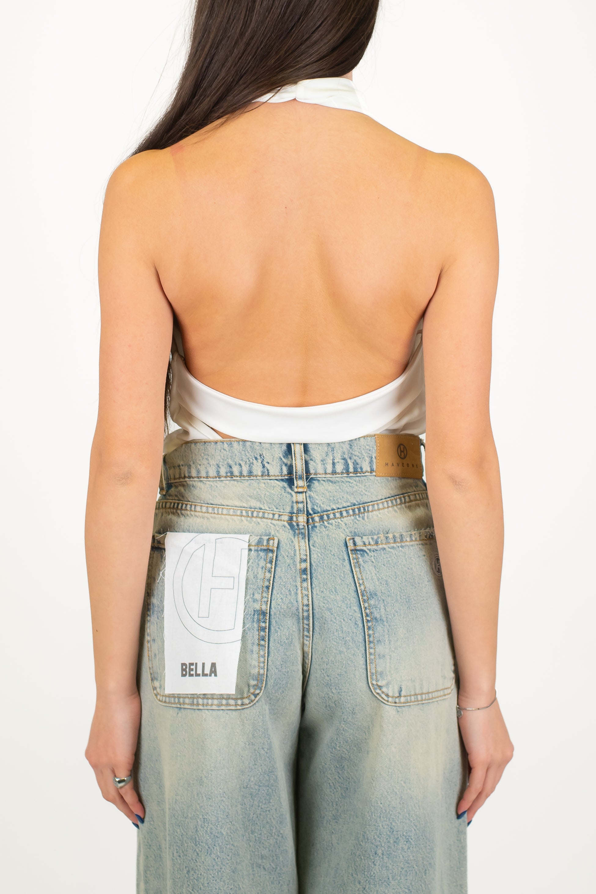 Haveone - Top body con scollo americano e drappeggio frontale