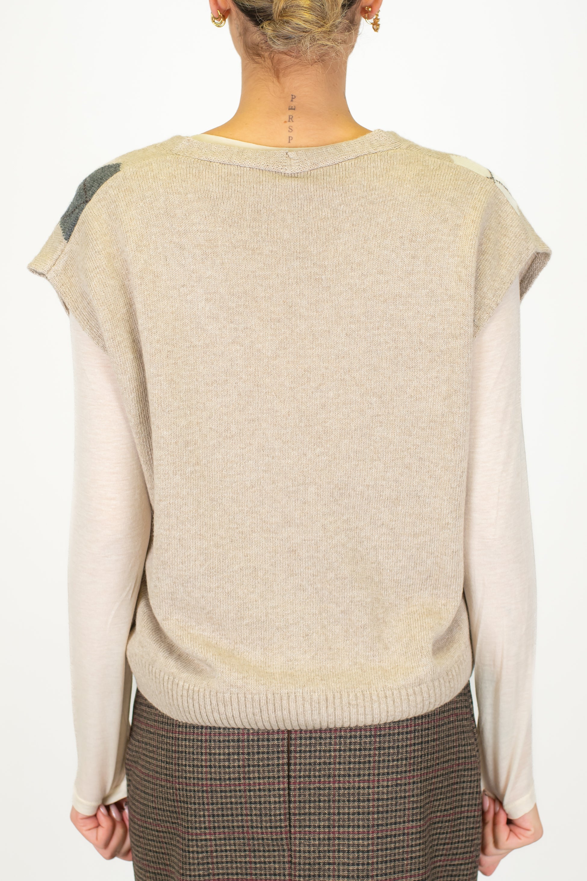 Tensione in - Gilet in maglia fantasia rombi a contrasto