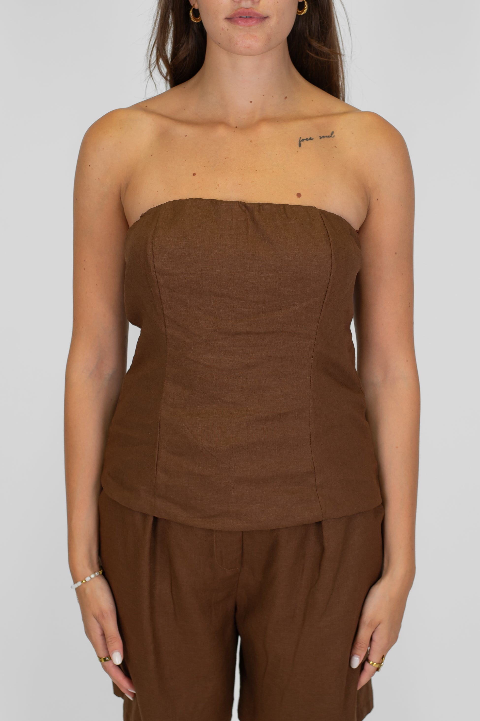 Tensione in - Top a fascia in lino/viscosa con elastico dietro