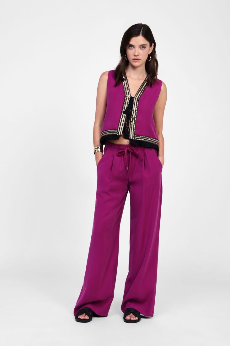 Dixie - Pantalone palazzo in viscosa con coulisse