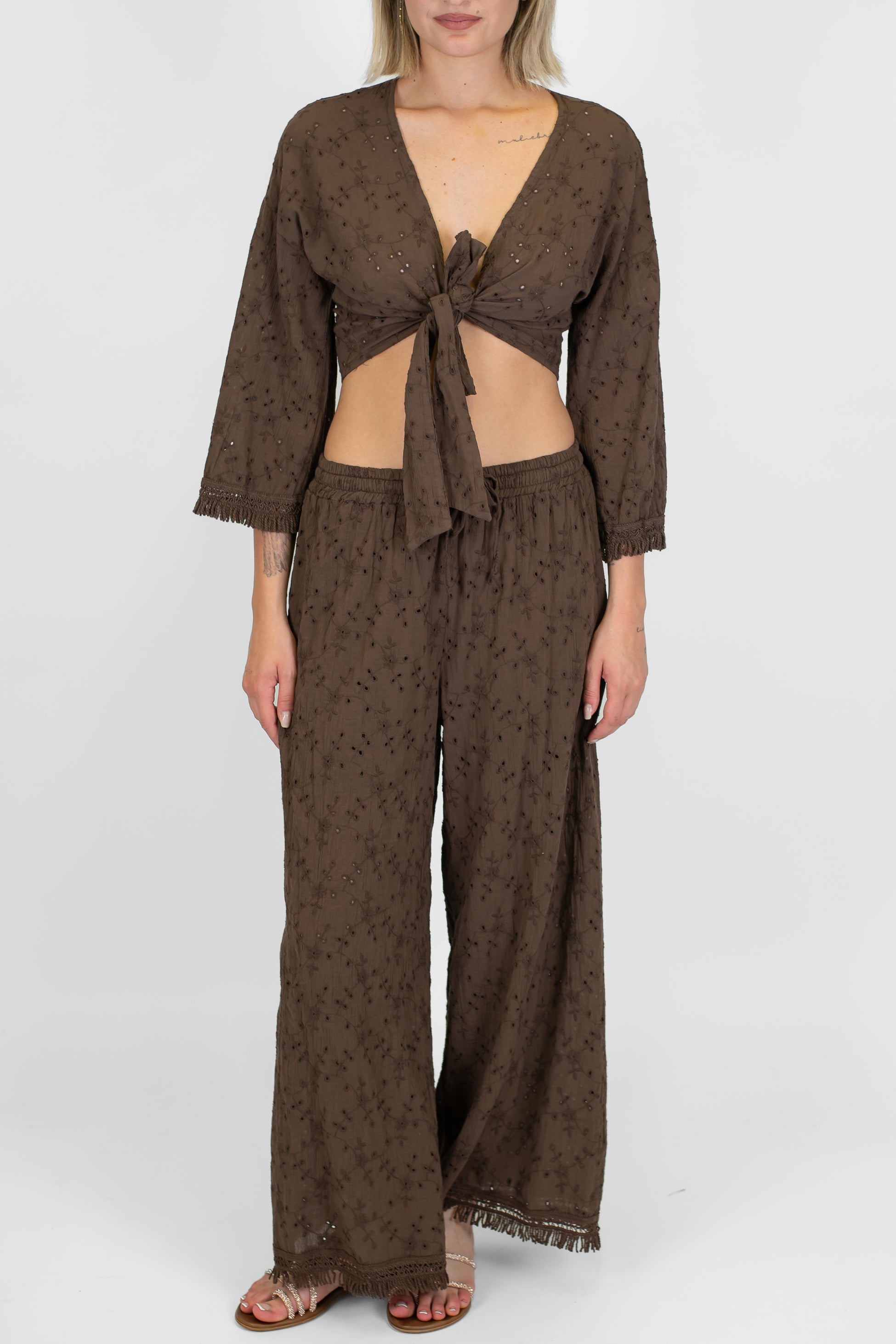 Haveone - Coordinato pantalone più top in pizzo san gallo