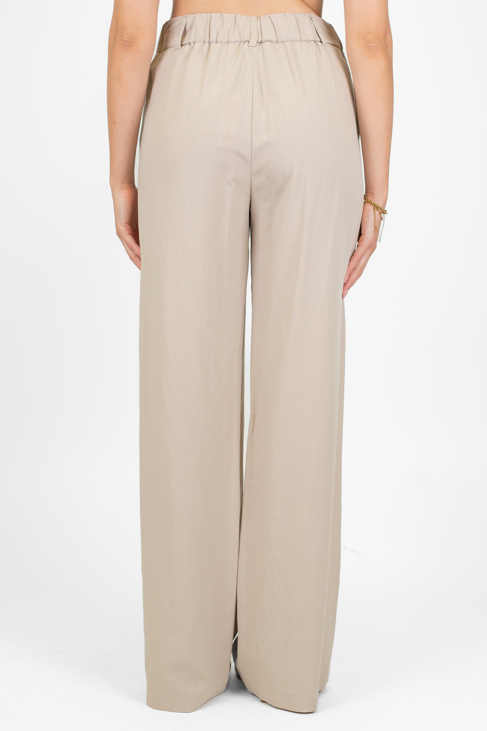 Dixie - Pantalone palazzo in misto viscosa e lino con elastico sul retro