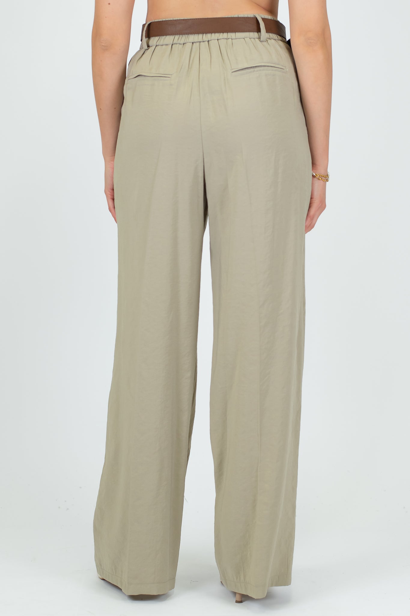 Haveone - Pantalone palazzo con elastico dietro e cintura