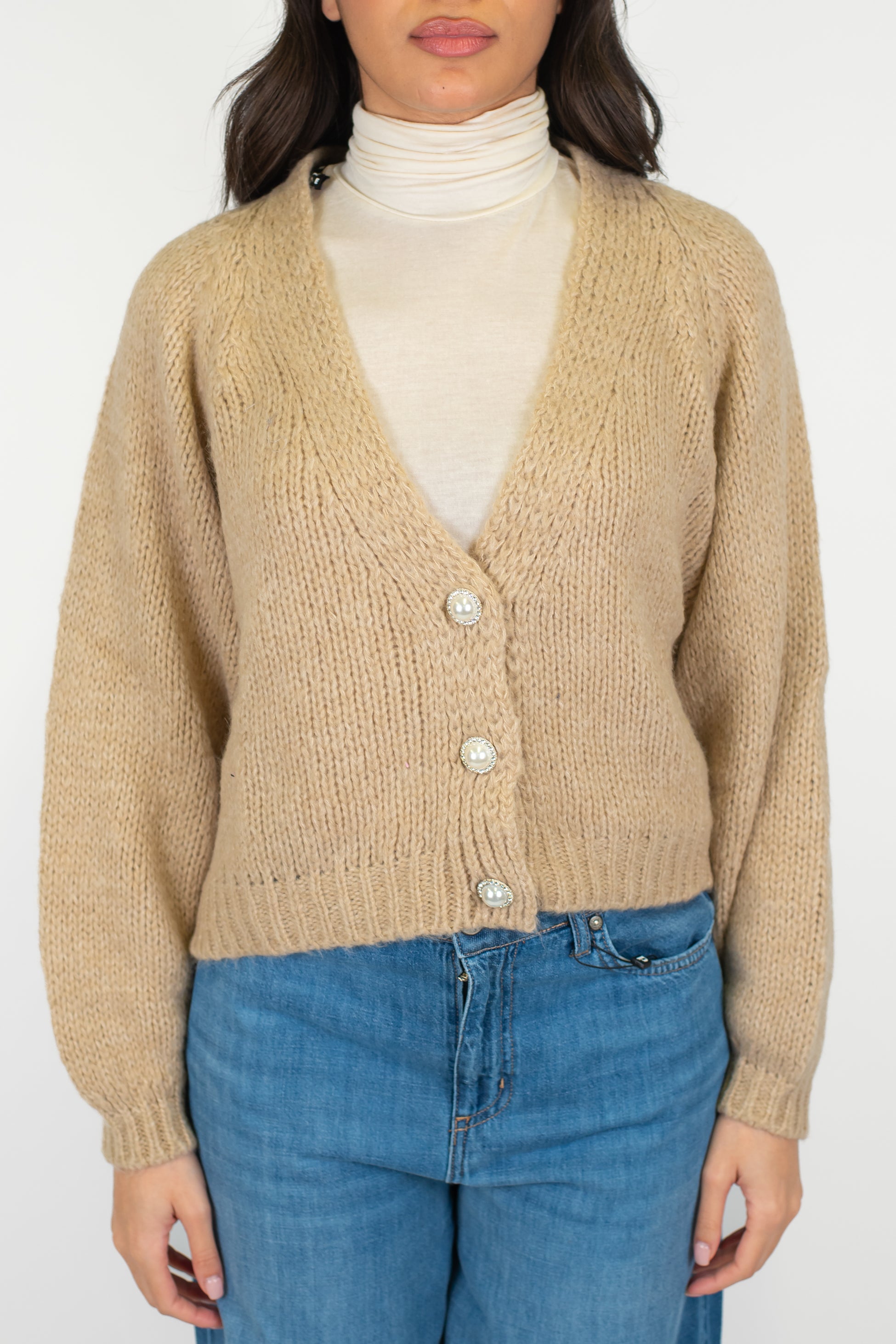 Haveone - Cardigan in misto lana con bottoni gioiello