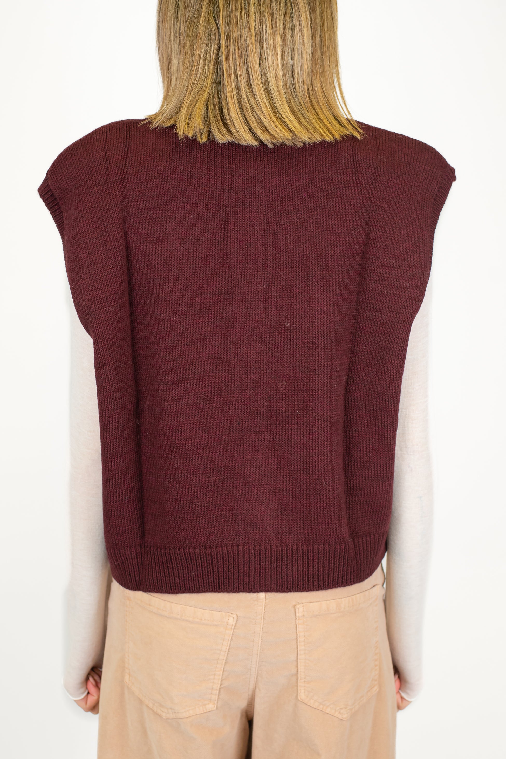 Maryley - Gilet over con spalline e pois contrasto in misto lana con spalline