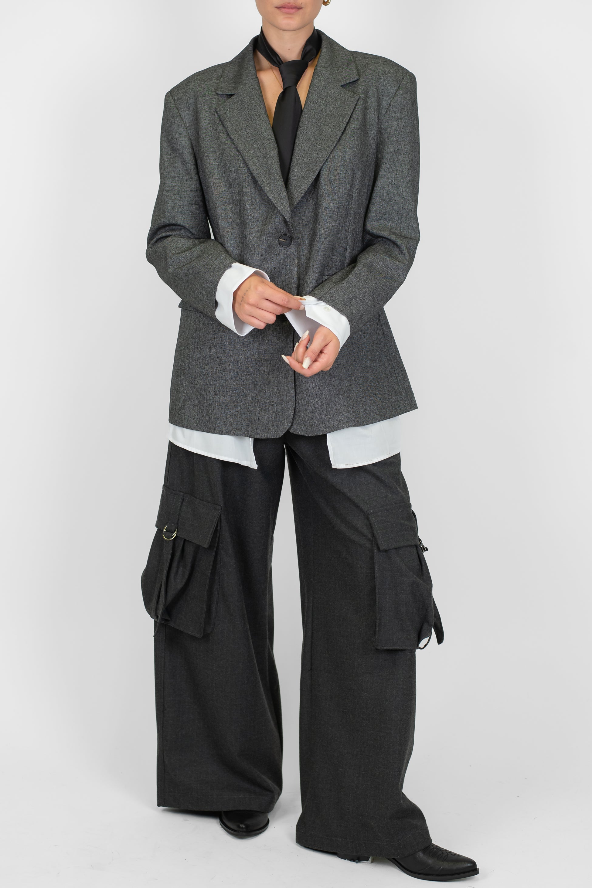 Motel - Giacca monopetto con spalline e orli con finta camicia