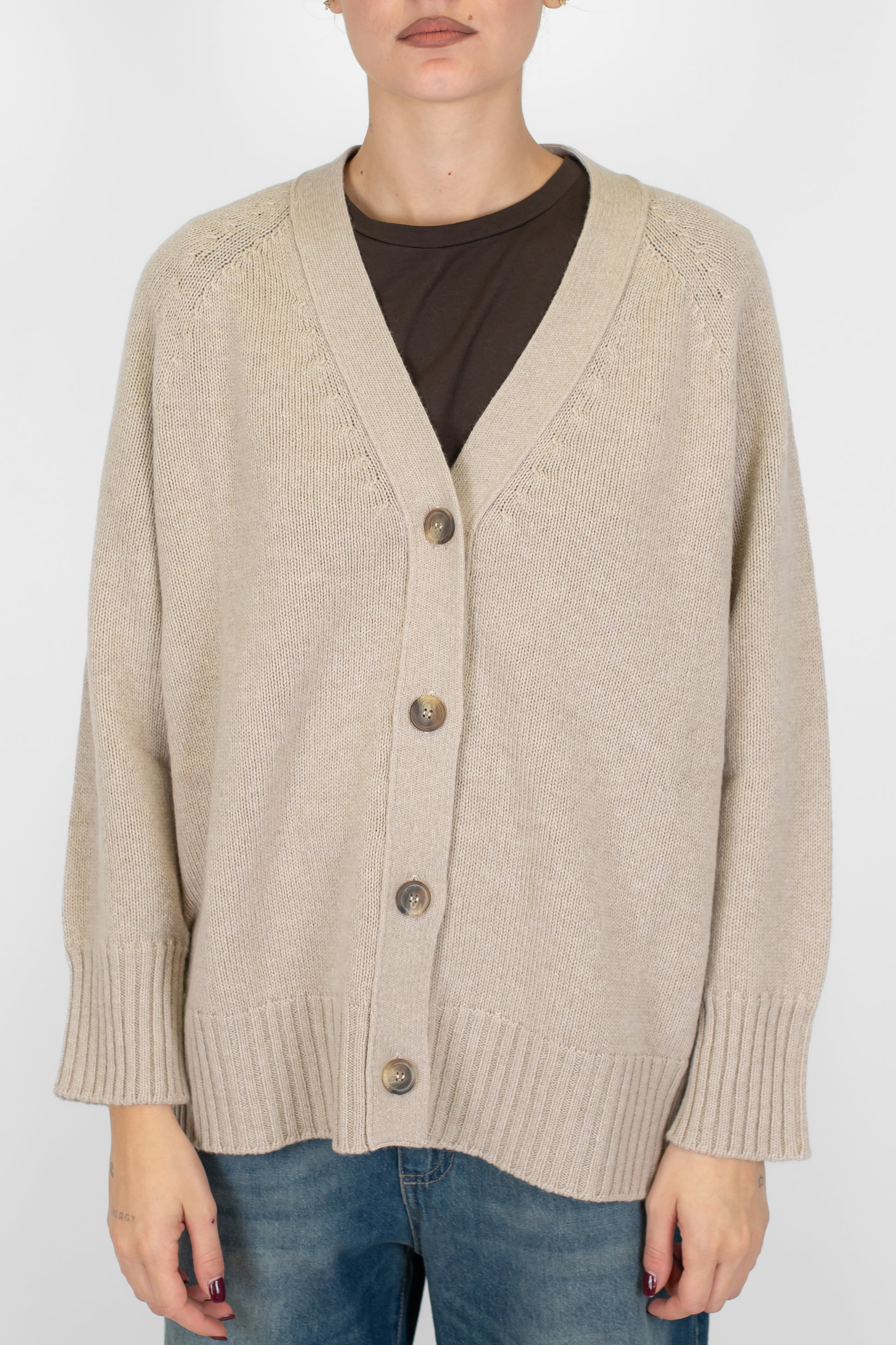 Tensione in - Cardigan scollo a V in lana e cashmere