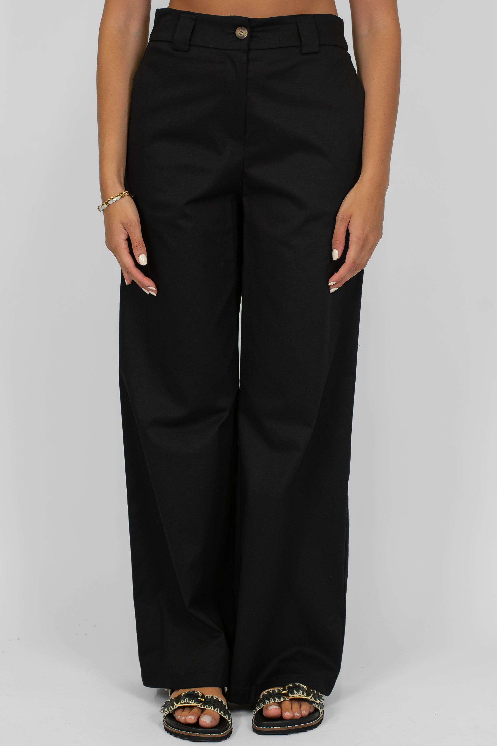 Tensione in - Coordinato in cotone tela paracadute con top a fascia e pantalone palazzo con elastico sul retro