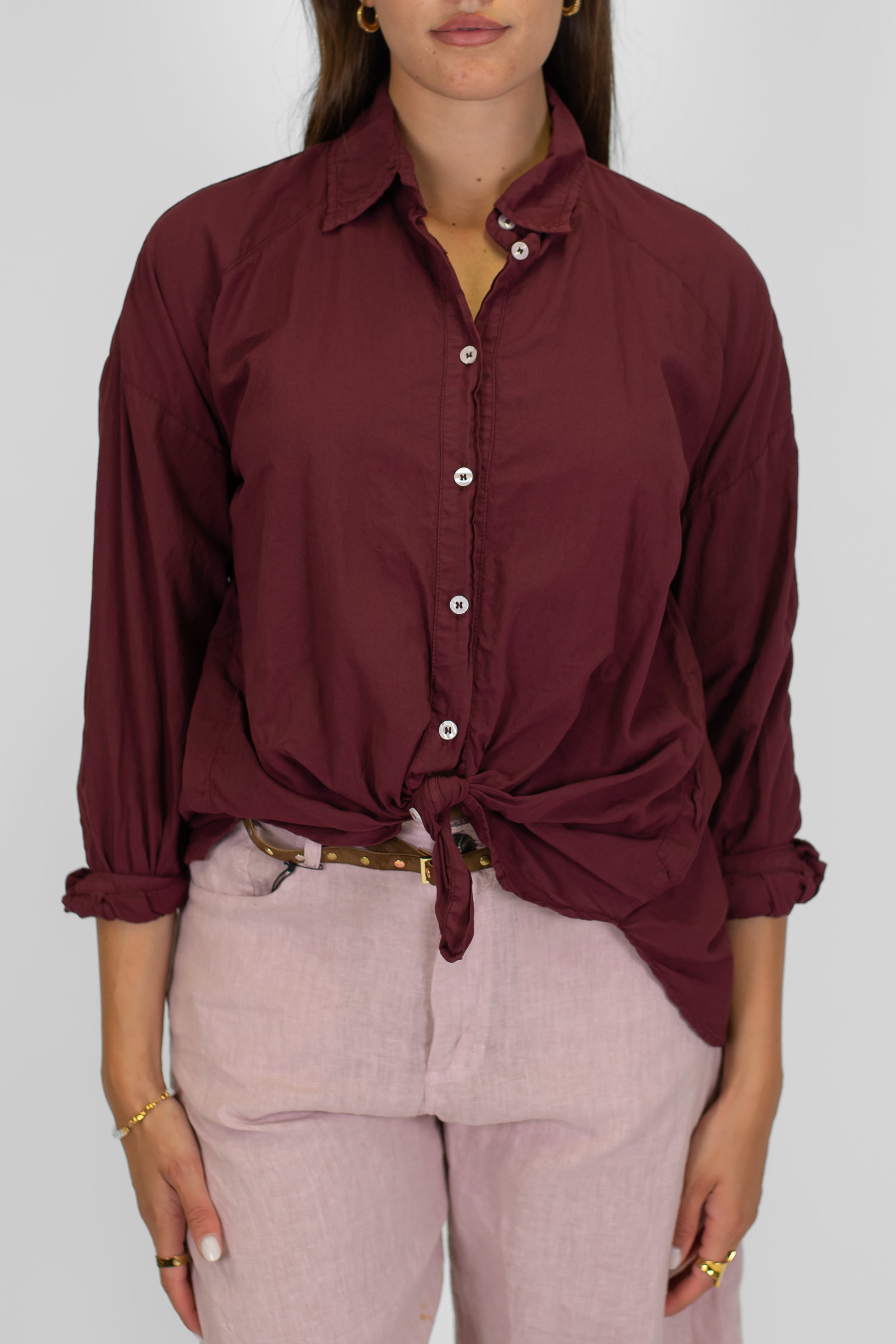 Dixie - Camicia tinta unita in cotone con nodo sul fondo