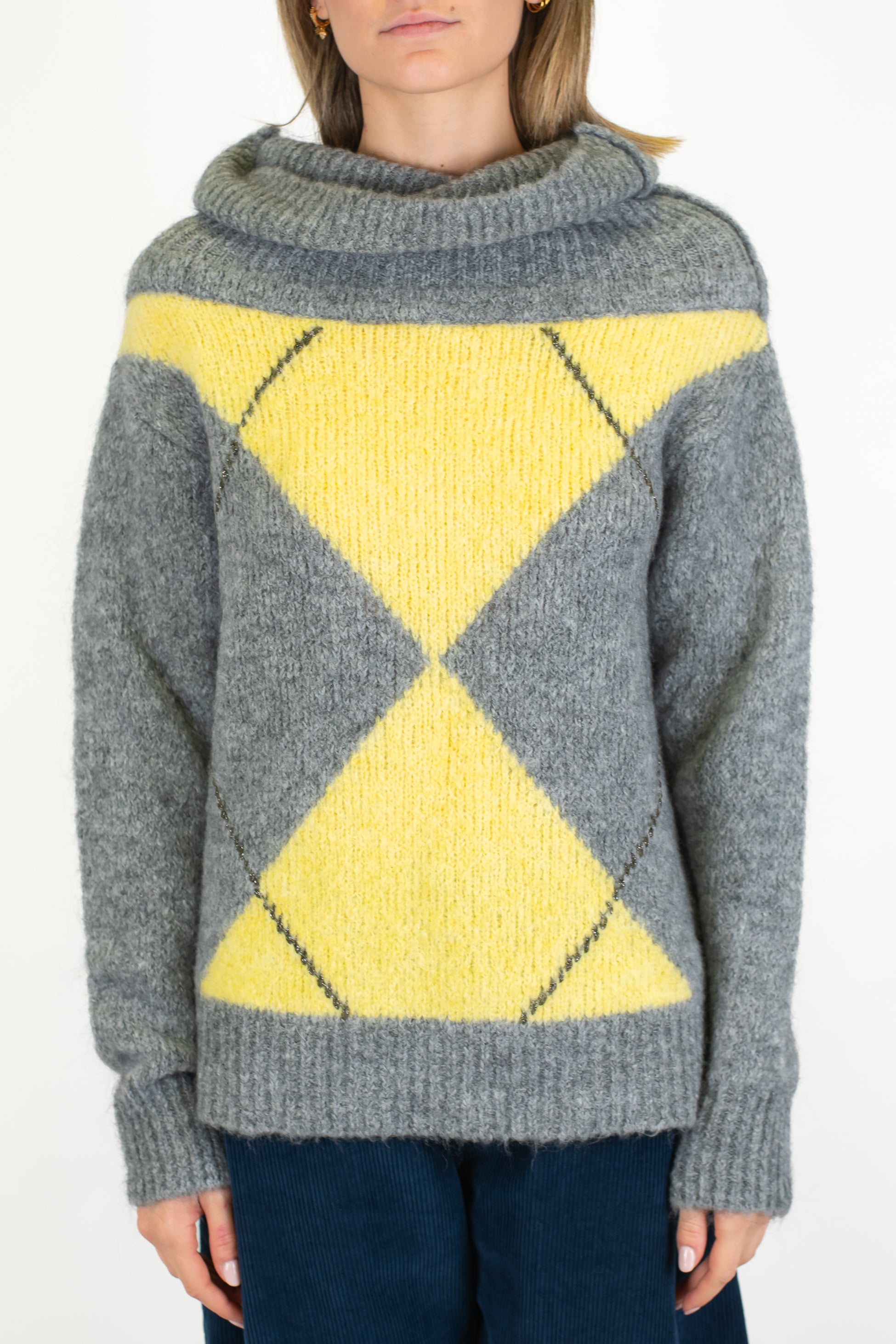 Motel - Dolcevita con collo sciallato fantasia rombi in misto lana