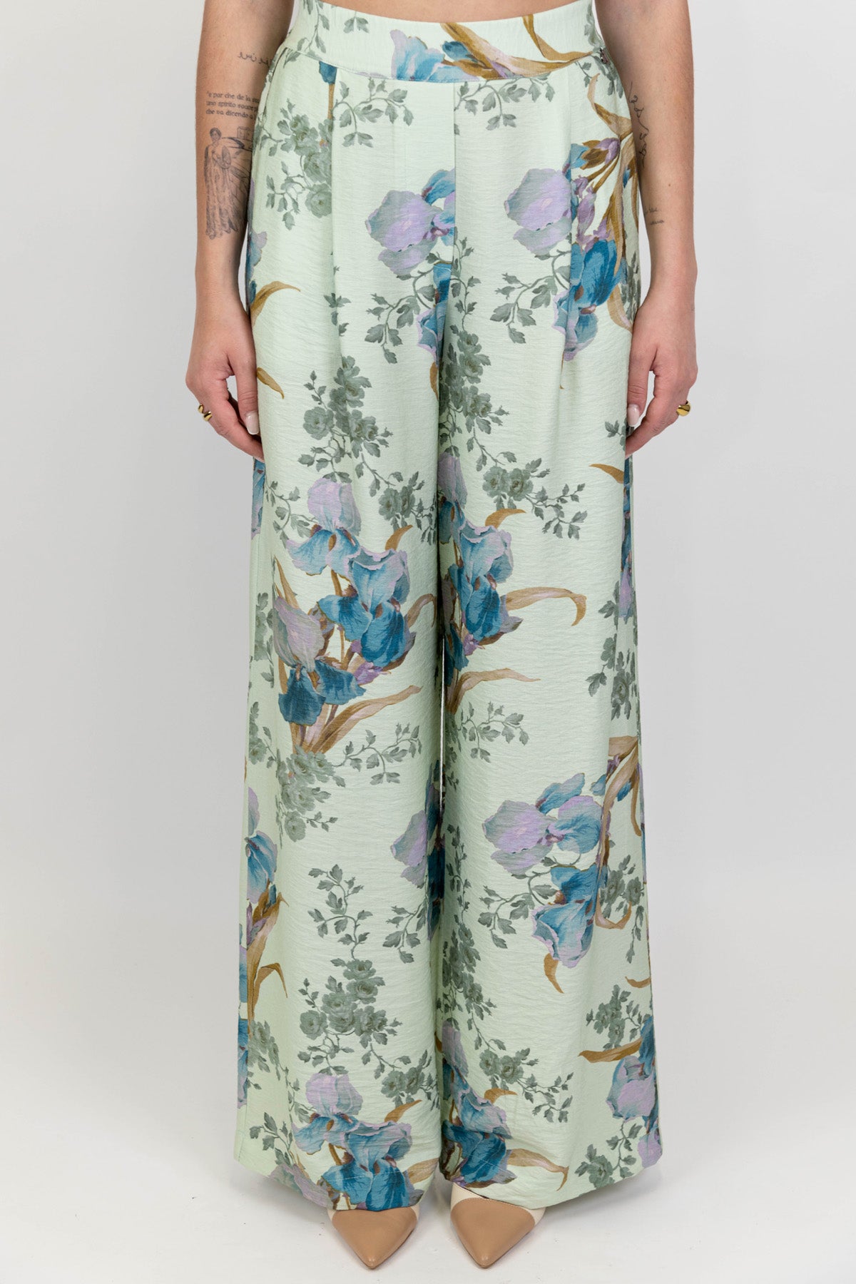 Dixie - Pantalone palazzo fantasia floreale con elastico sul retro