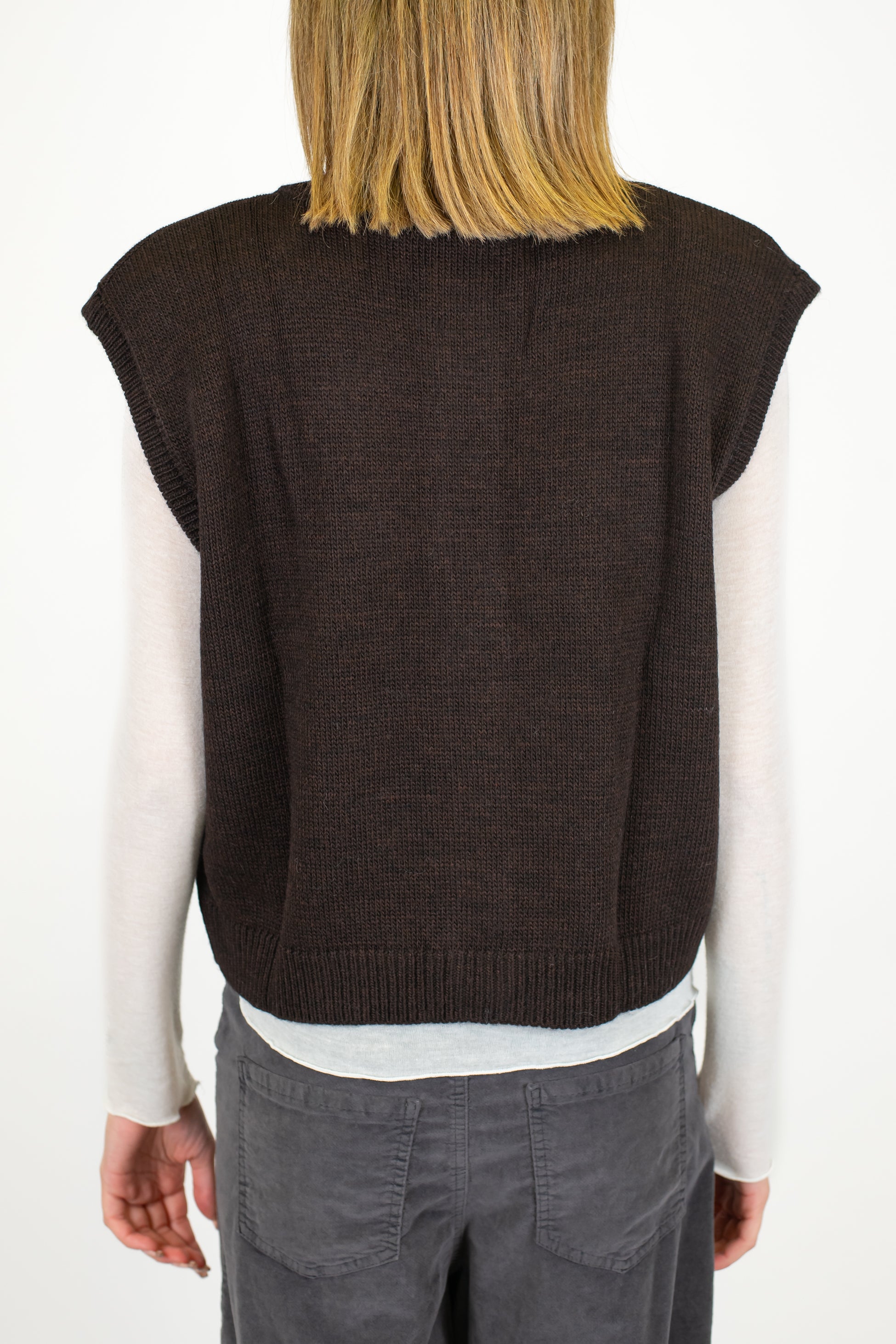 Maryley - Gilet over con spalline e pois contrasto in misto lana con spalline