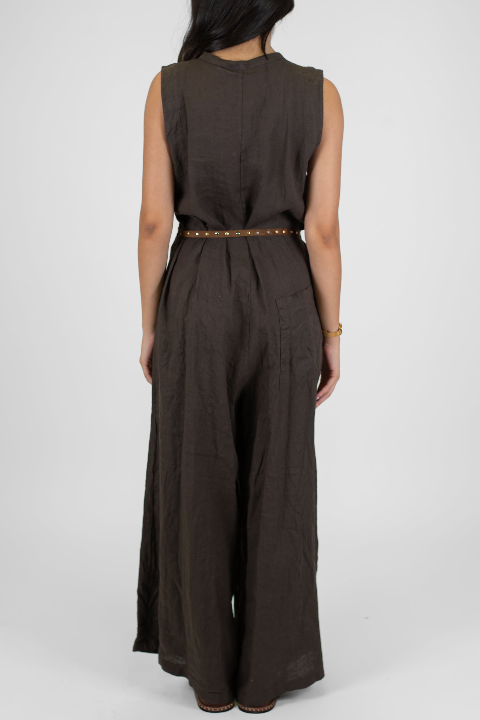 Motel - Tuta in puro lino con pantalone palazzo e tasconi frontali